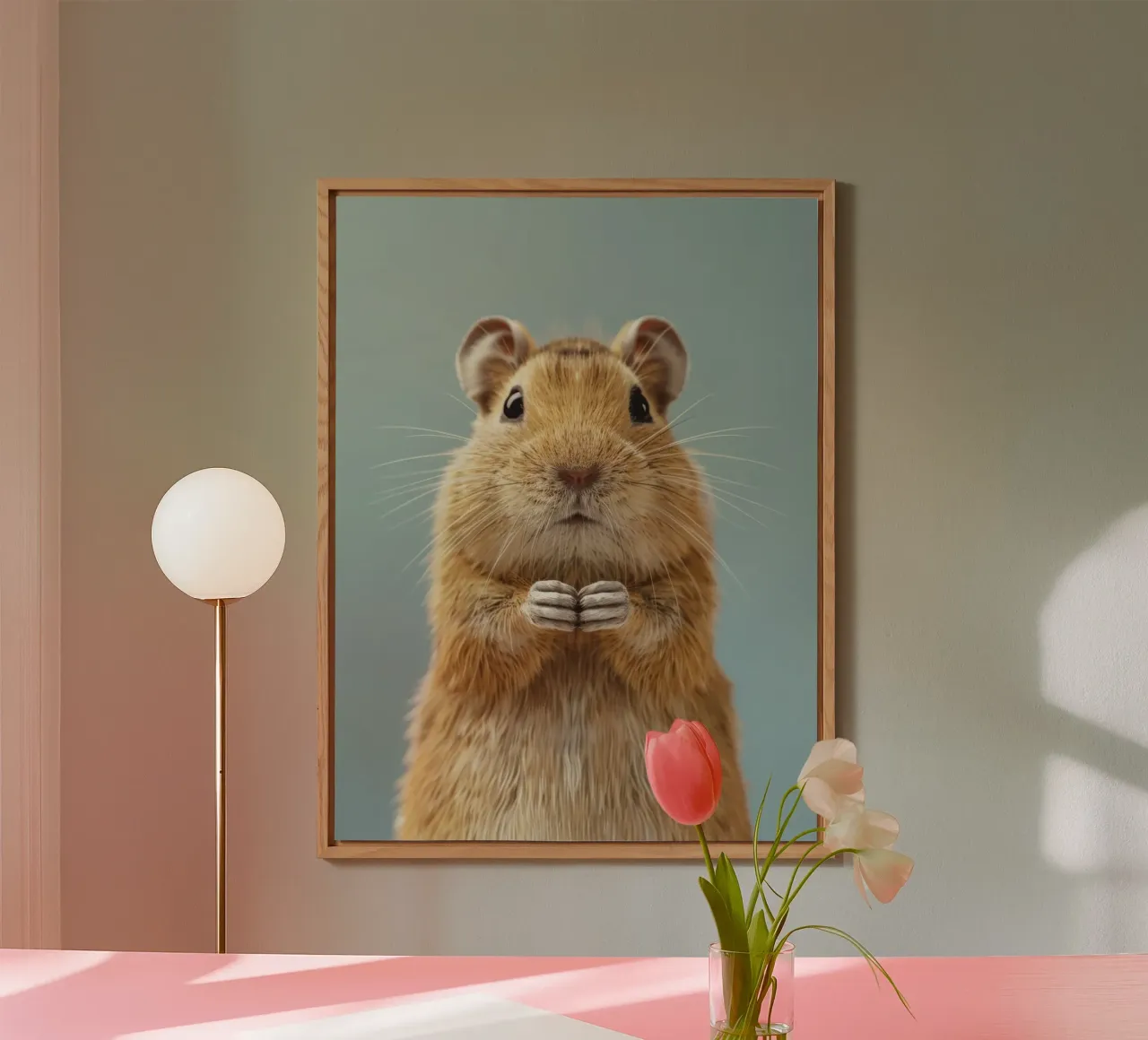 Cute small rodent stands with paws clasped alu-dibond by DesignDoodle
