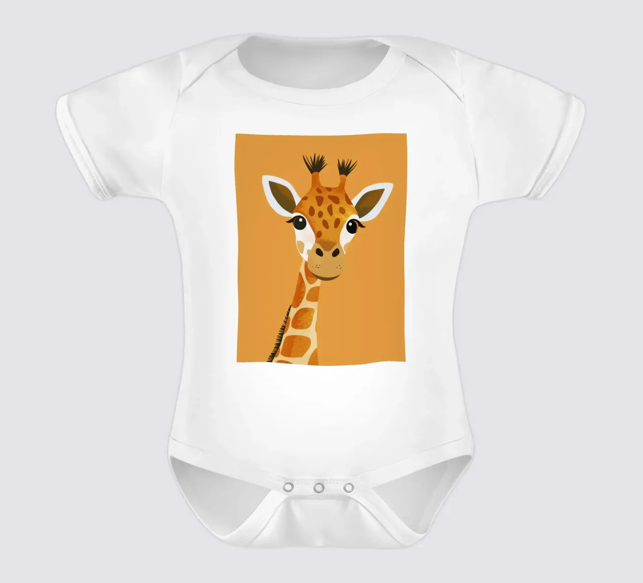 Giraffe mit großem Lächeln vor warmem Hintergrund Kurzarm Babybody von DesignDoodle