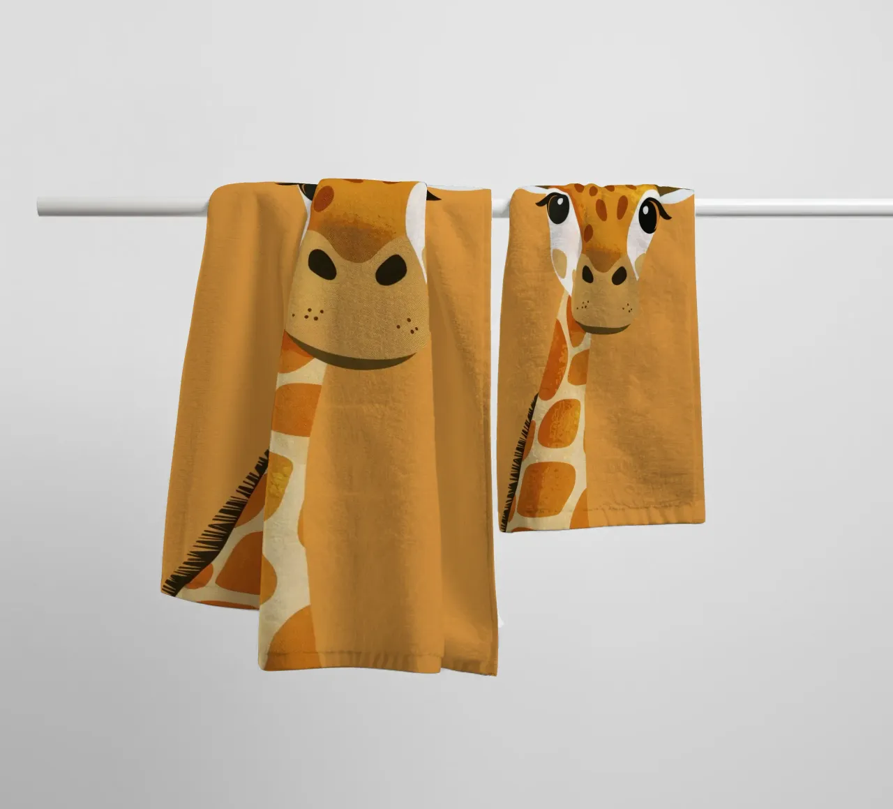 giraffe with big smile set against warm background towel by DesignDoodle