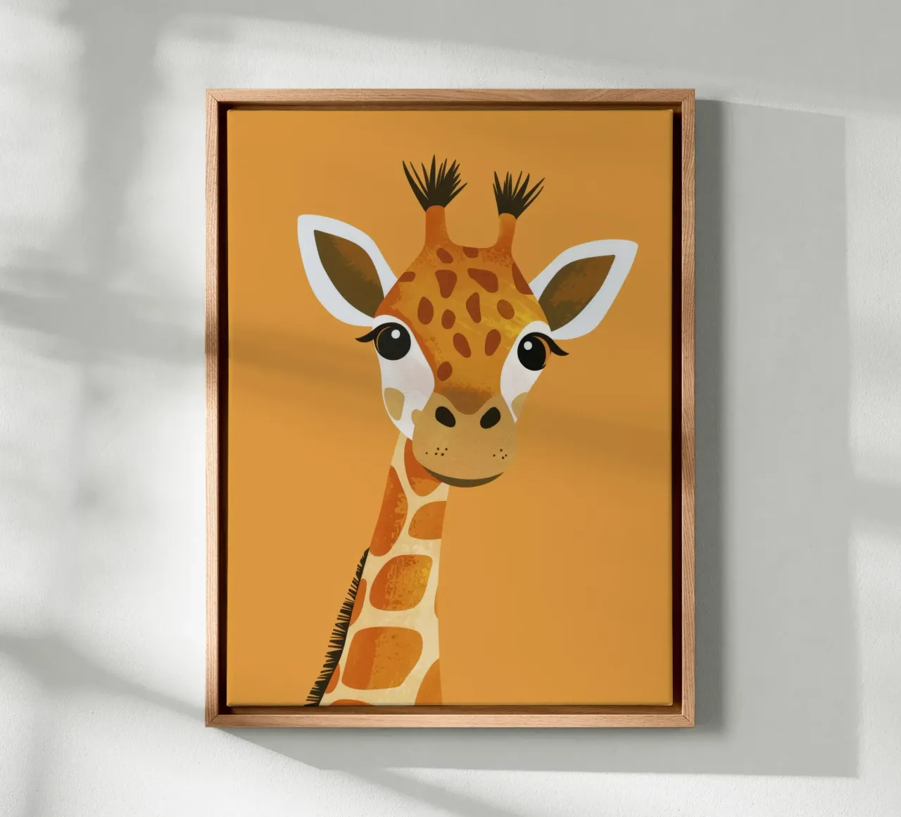 giraffe with big smile set against warm background canvas by DesignDoodle