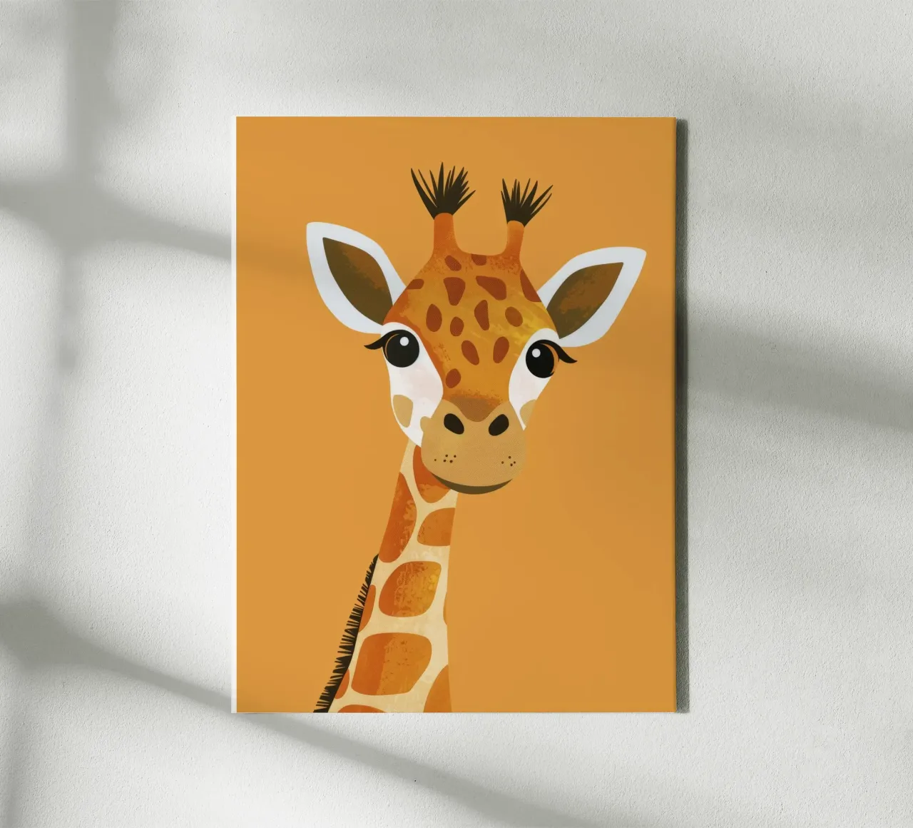 giraffe with big smile set against warm background canvas by DesignDoodle