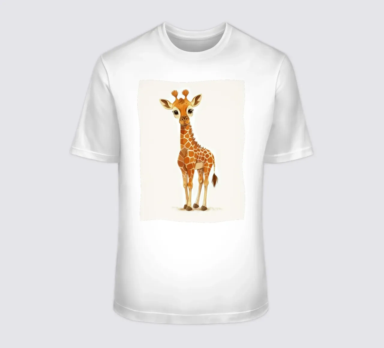 Giraffe character standing with a curious expression t-shirt by DesignDoodle