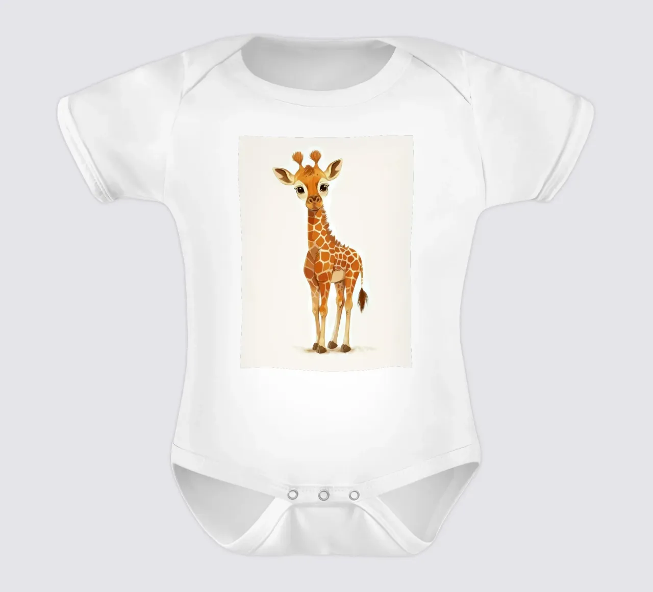 Giraffe character standing with a curious expression short-sleeve baby romper by DesignDoodle