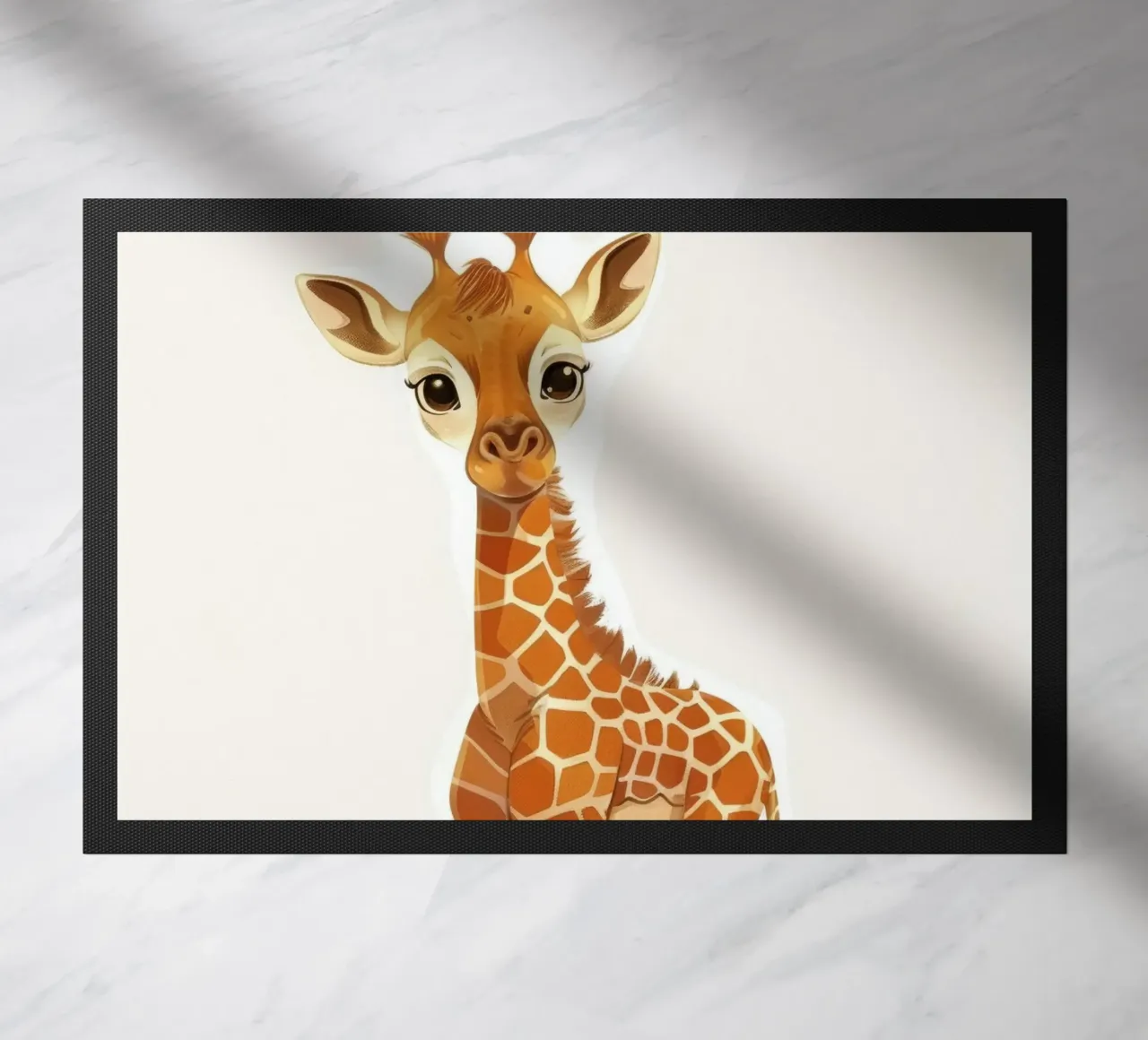 Giraffe character standing with a curious expression doormat by DesignDoodle