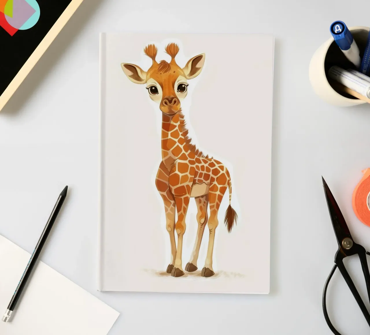 Personnage de girafe debout avec une expression curieuse carnet de notes de DesignDoodle