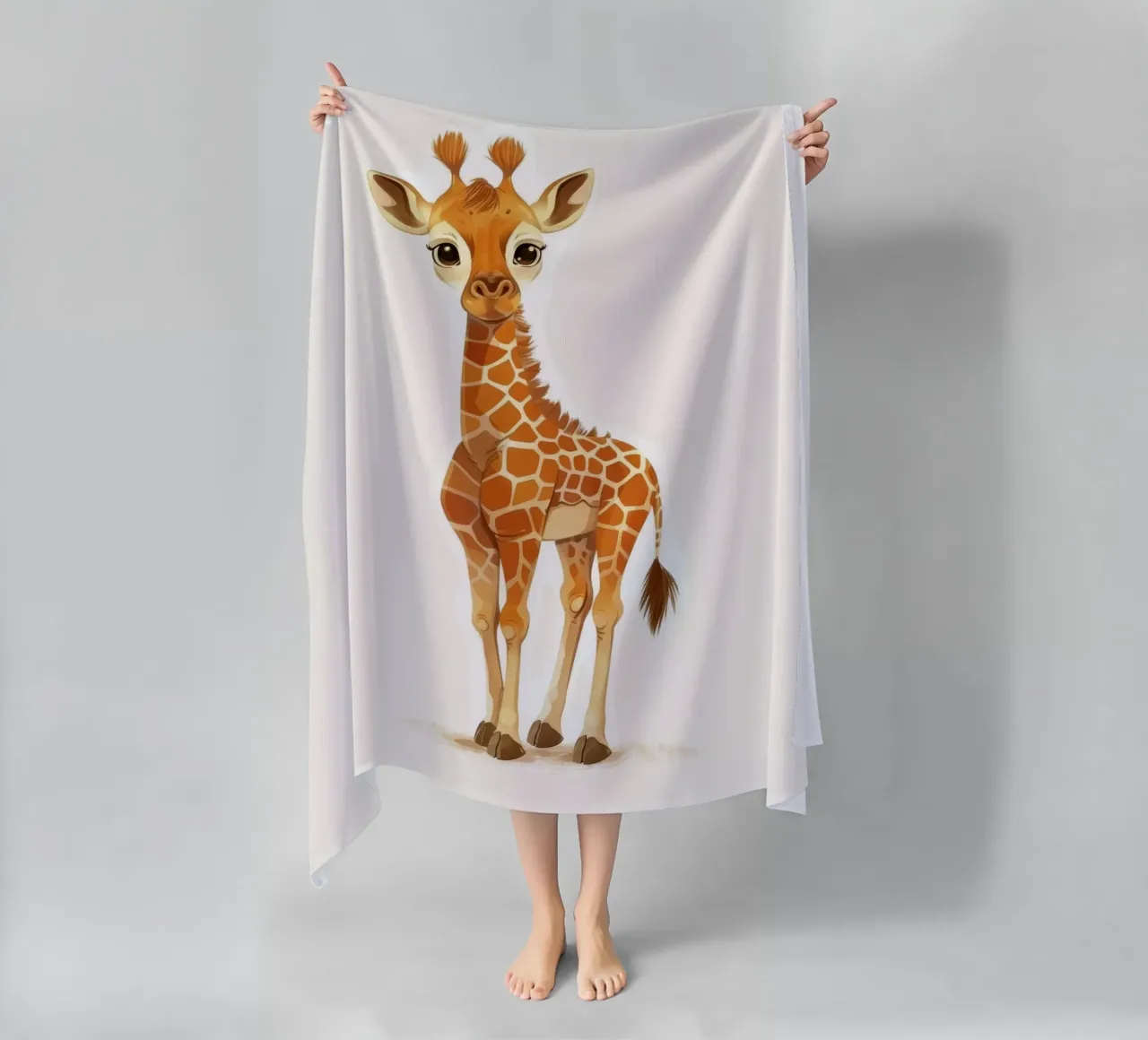 Personaggio di giraffa in piedi con espressione curiosa telo mare da DesignDoodle