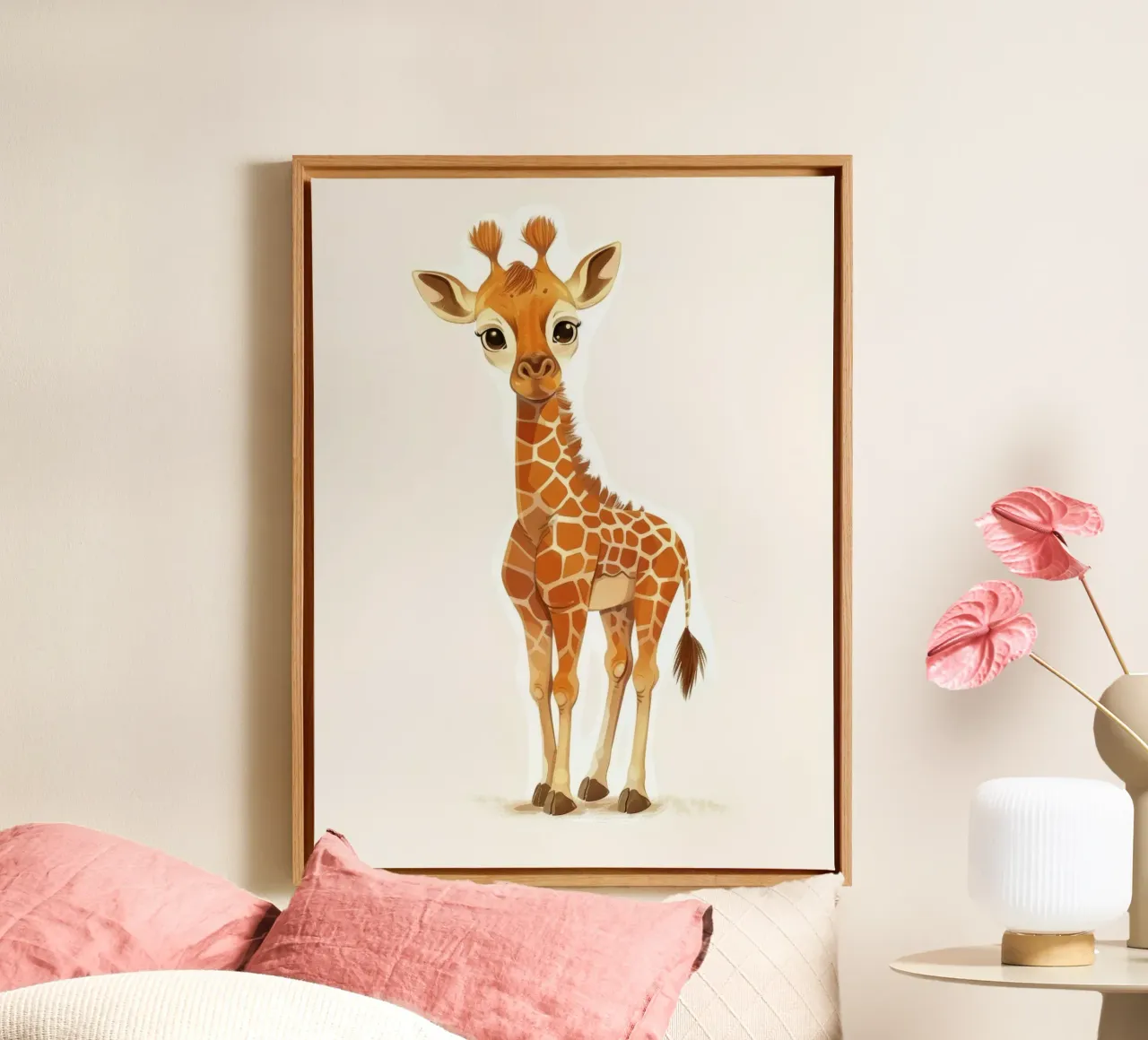 Giraffe character standing with a curious expression canvas by DesignDoodle