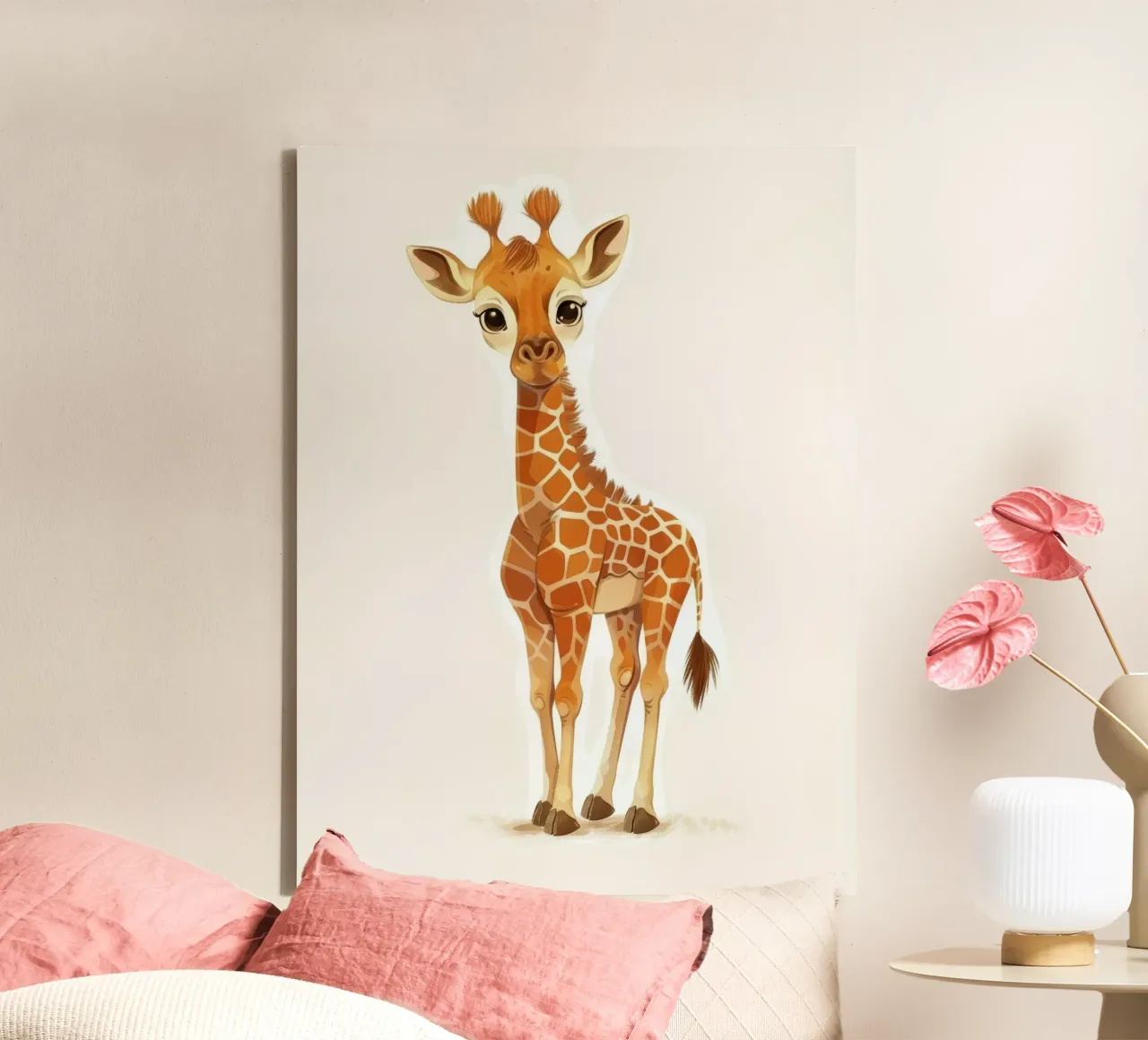 Giraffe character standing with a curious expression canvas by DesignDoodle