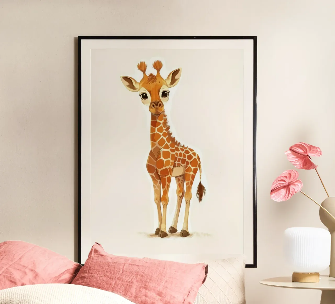 Giraffe character standing with a curious expression hahnemühle by DesignDoodle