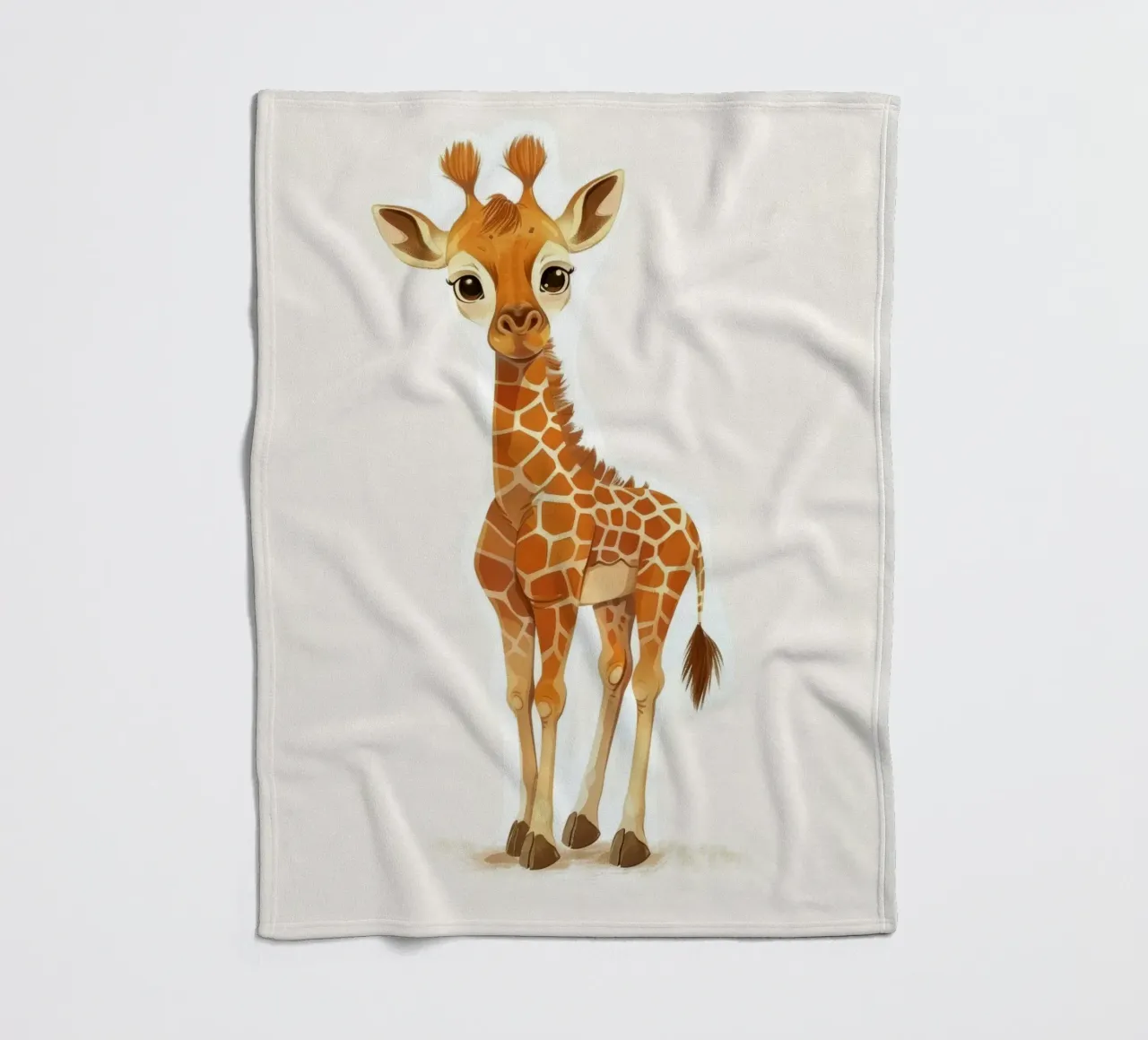 Giraffe character standing with a curious expression fleece blanket by DesignDoodle