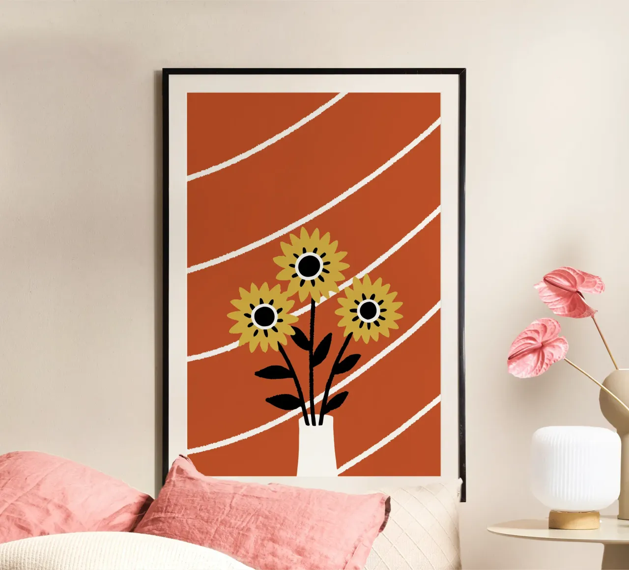 Vaso di girasoli poster con telaio in legno da TRENDY POSTER SHOP