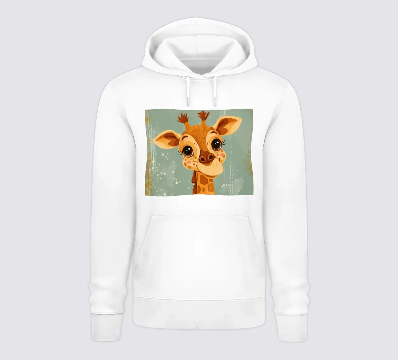 Un'amichevole giraffa con grandi occhi sorride in un semplice sfondo felpa con cappuccio da DesignDoodle