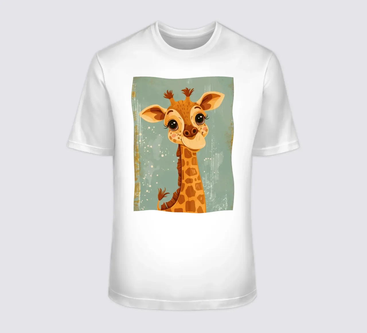 Un'amichevole giraffa con grandi occhi sorride in un semplice sfondo t-shirt da DesignDoodle