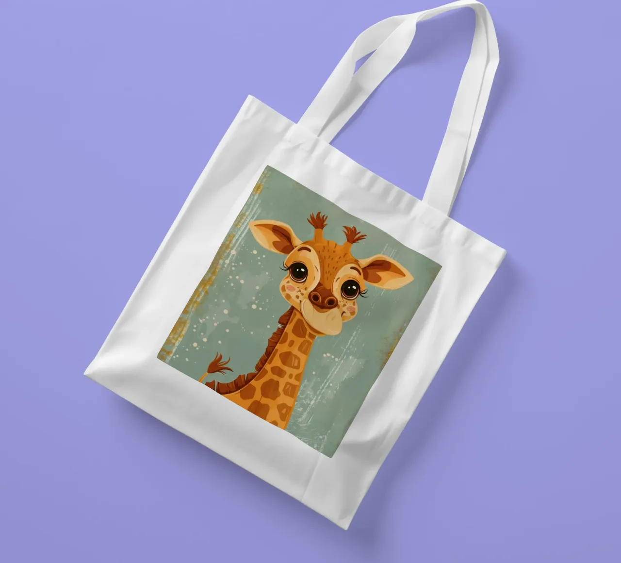Un'amichevole giraffa con grandi occhi sorride in un semplice sfondo borsa in juta da DesignDoodle