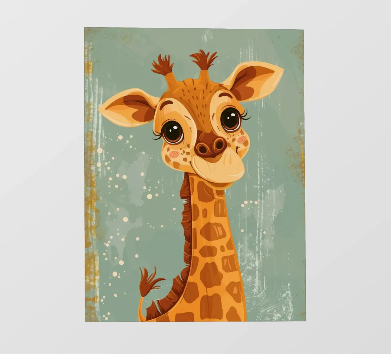 Freundliche Giraffe mit großen Augen lächelt in einer einfachen Kulisse Fototapete von DesignDoodle