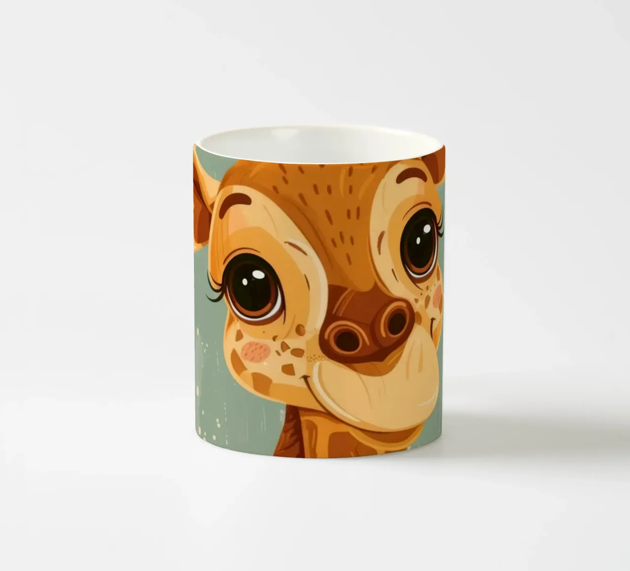 Un'amichevole giraffa con grandi occhi sorride in un semplice sfondo tazza in ceramica da DesignDoodle