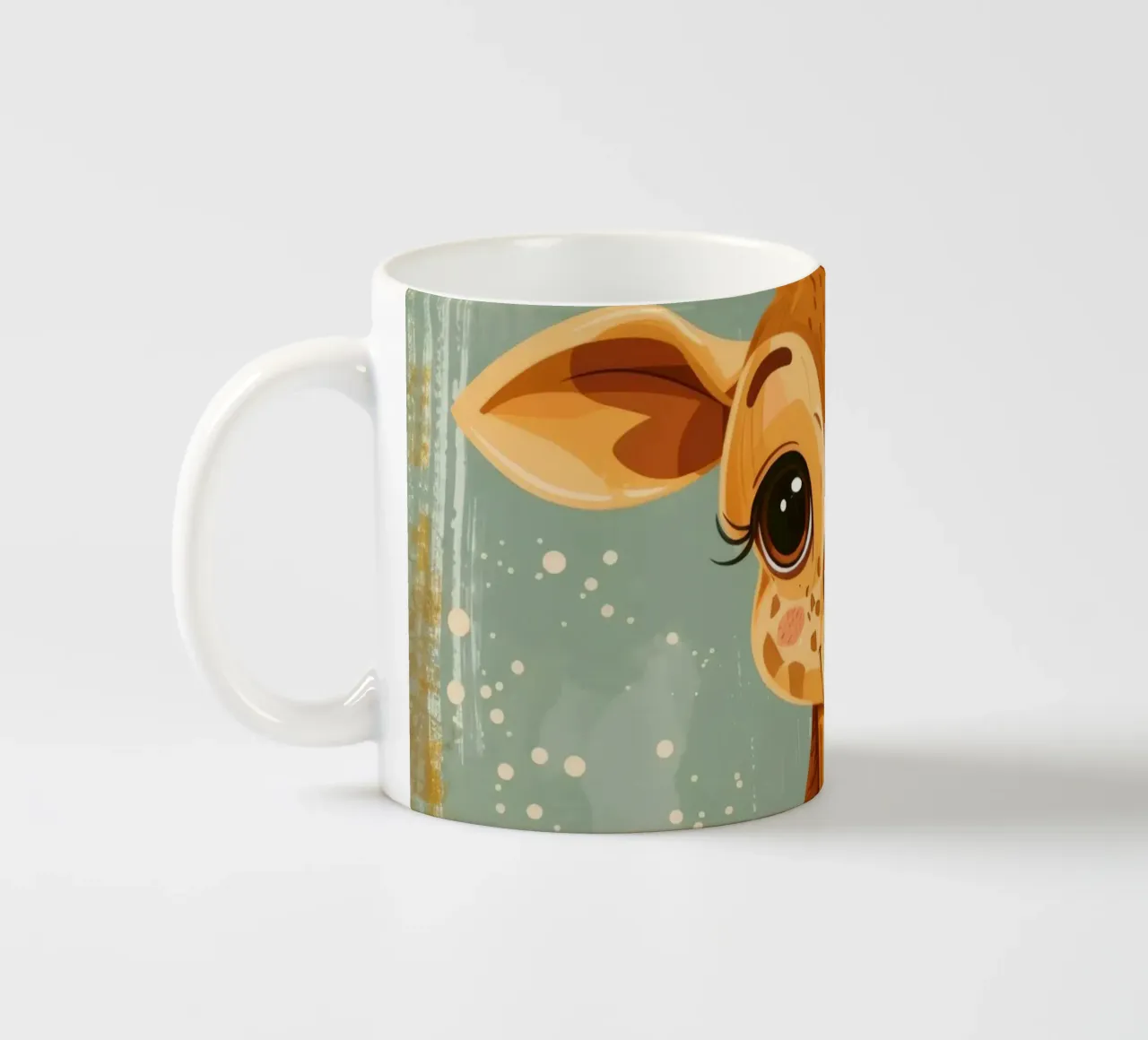 Un'amichevole giraffa con grandi occhi sorride in un semplice sfondo tazza in ceramica da DesignDoodle