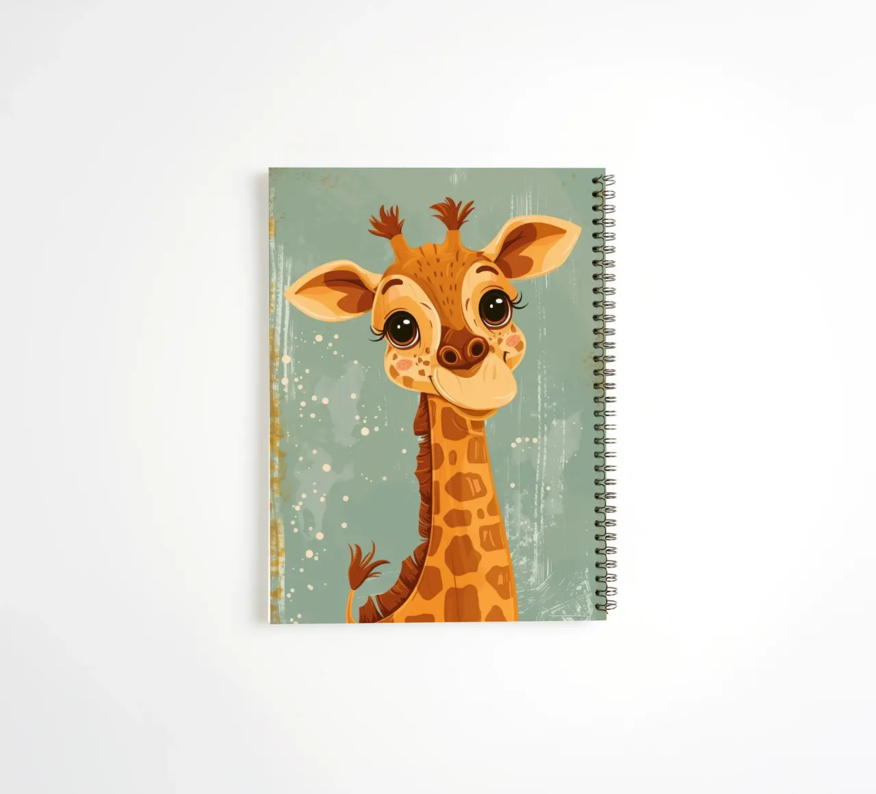 Friendly giraffe with large eyes smiles in a simple backdrop spiral notebook by DesignDoodle