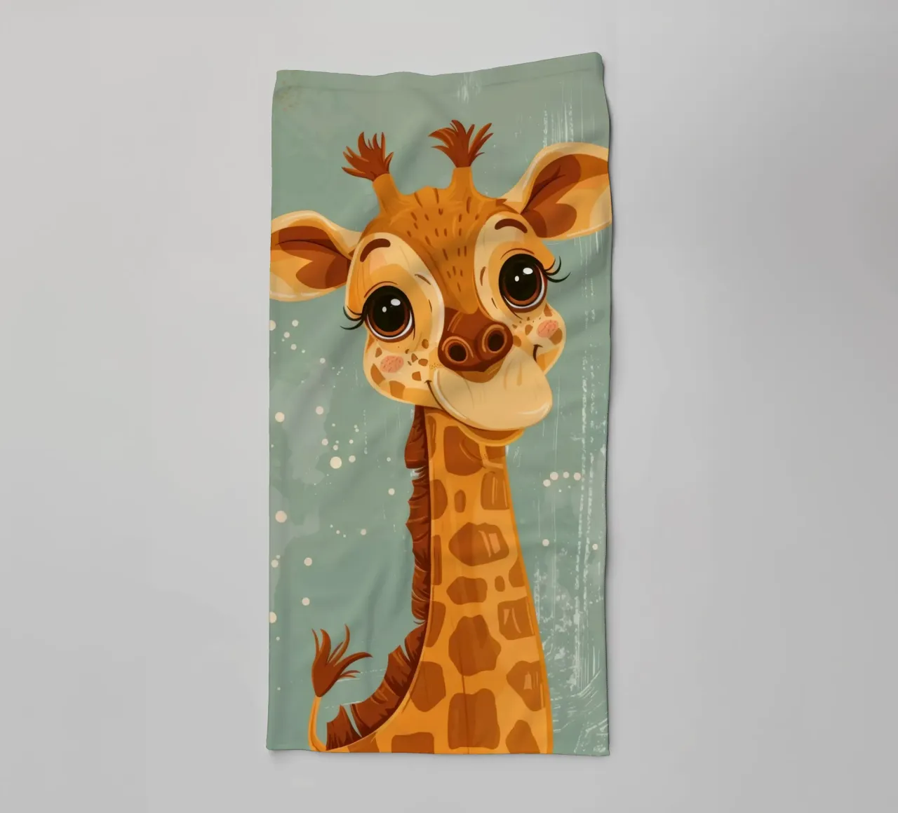 Un'amichevole giraffa con grandi occhi sorride in un semplice sfondo asciugamano da bagno da DesignDoodle