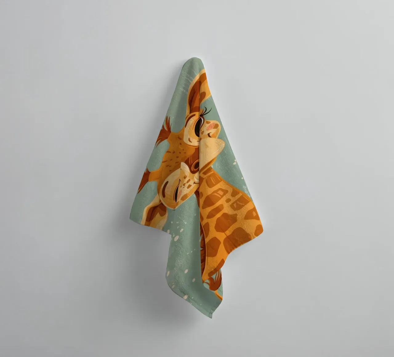 Un'amichevole giraffa con grandi occhi sorride in un semplice sfondo asciugamano da bagno da DesignDoodle