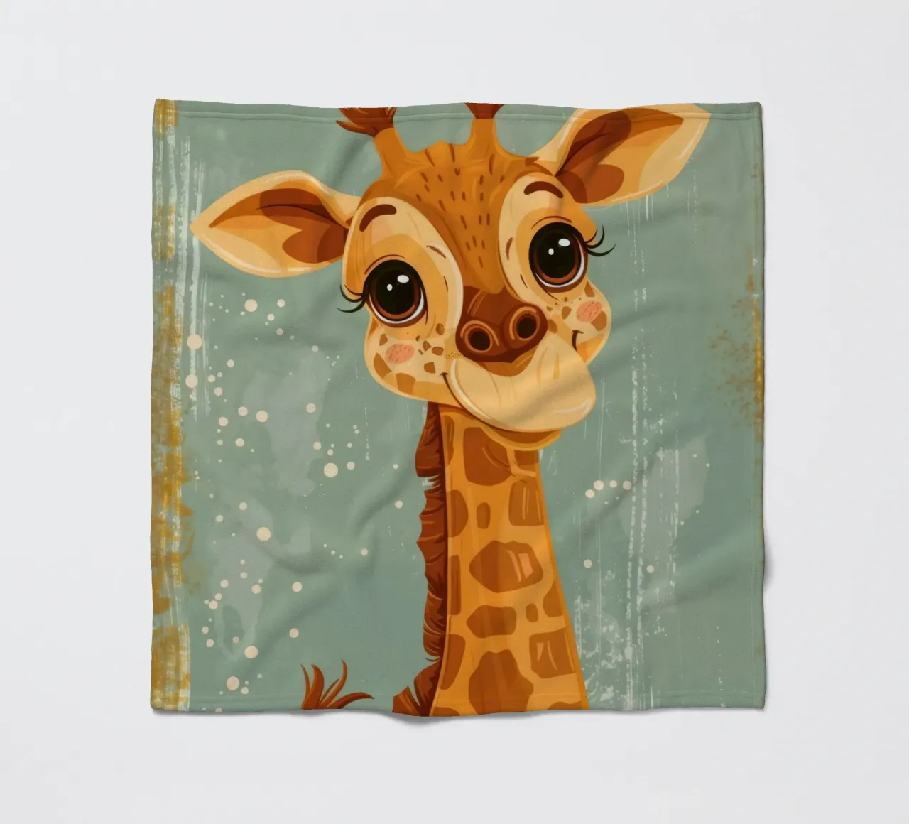 Un'amichevole giraffa con grandi occhi sorride in un semplice sfondo coperta in pile da DesignDoodle