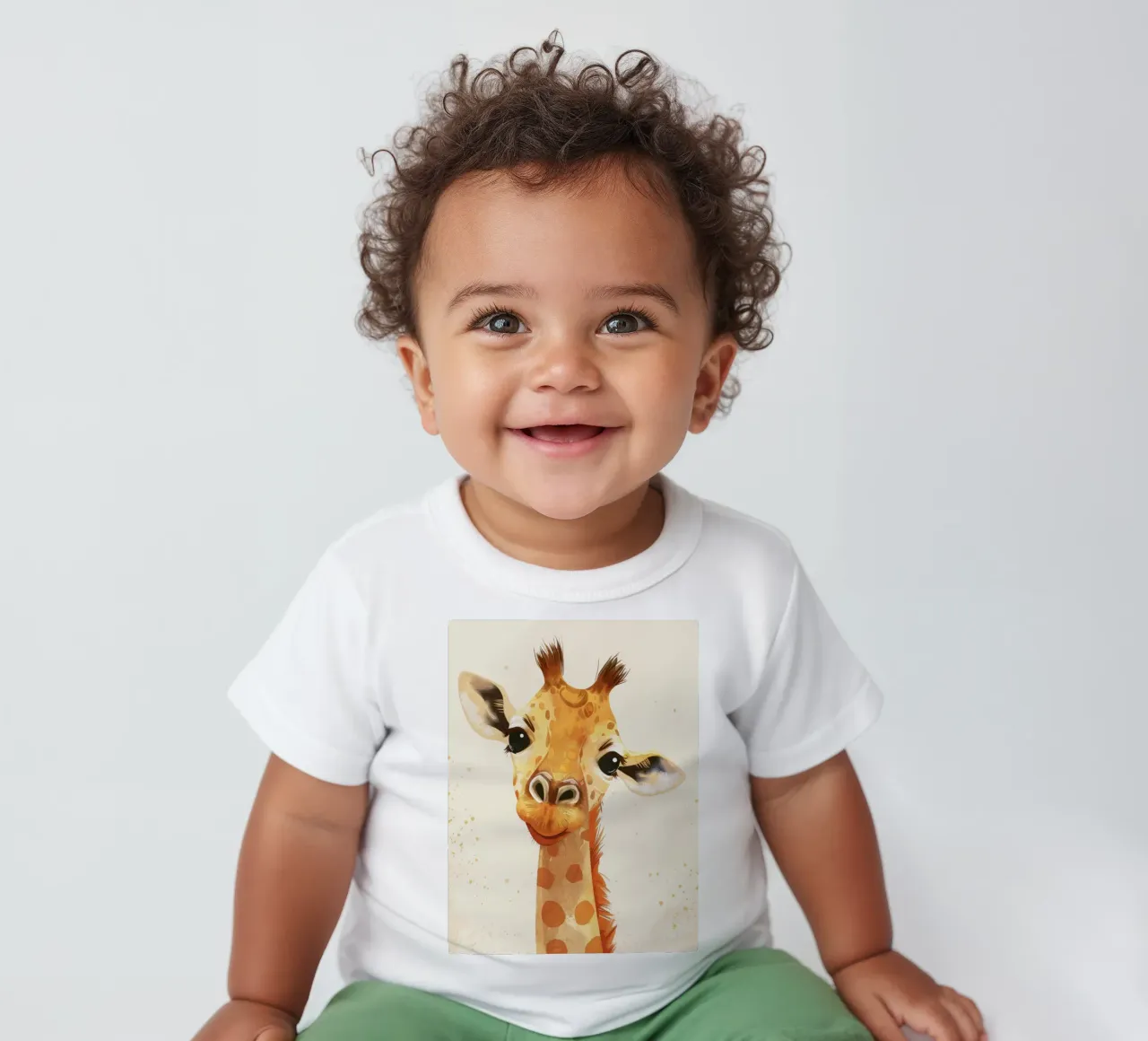 Ritratto di una giraffa sorridente con occhi grandi maglietta neonato da DesignDoodle