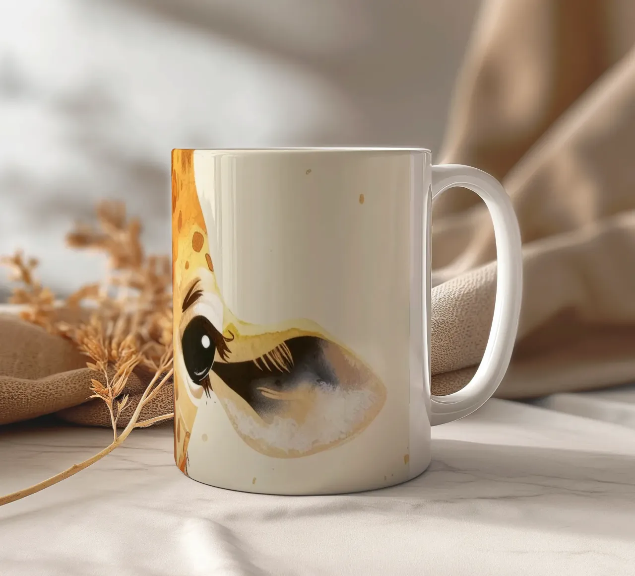 Ritratto di una giraffa sorridente con occhi grandi tazza in ceramica da DesignDoodle