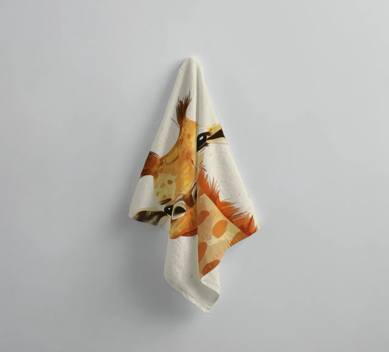 Portrait of a smiling giraffe with large eyes towel by DesignDoodle