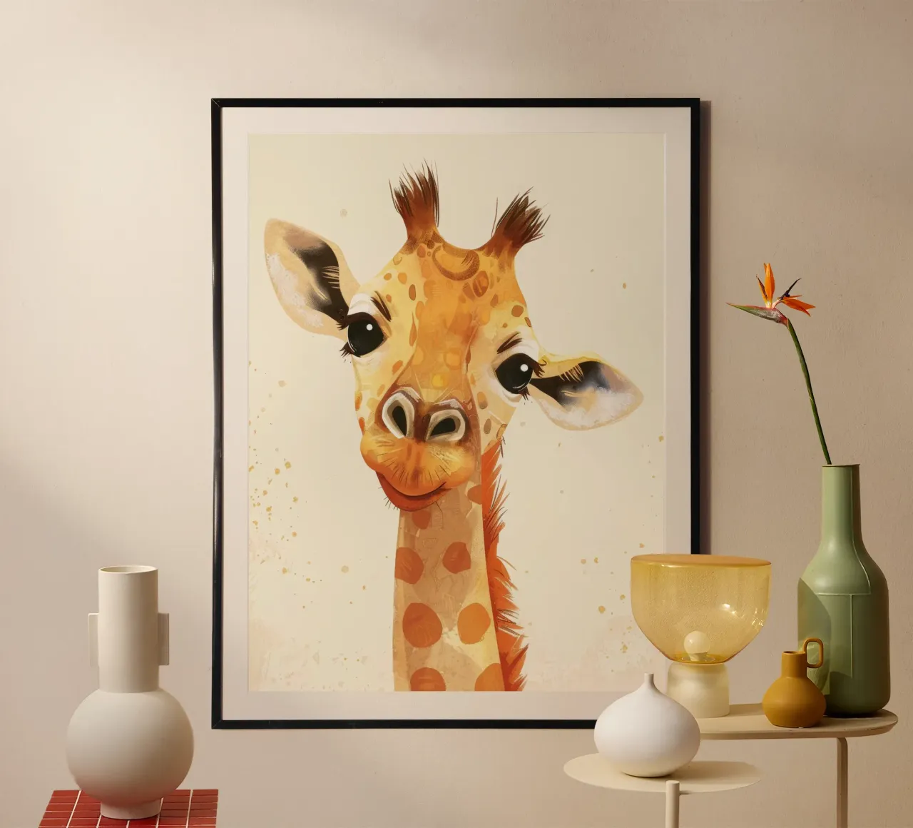 Ritratto di una giraffa sorridente con occhi grandi carta hahnemühle da DesignDoodle