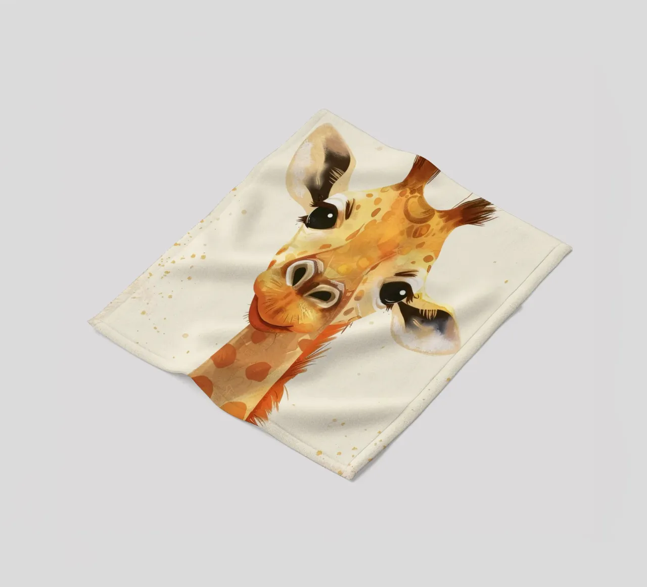 Portrait of a smiling giraffe with large eyes fleece blanket by DesignDoodle