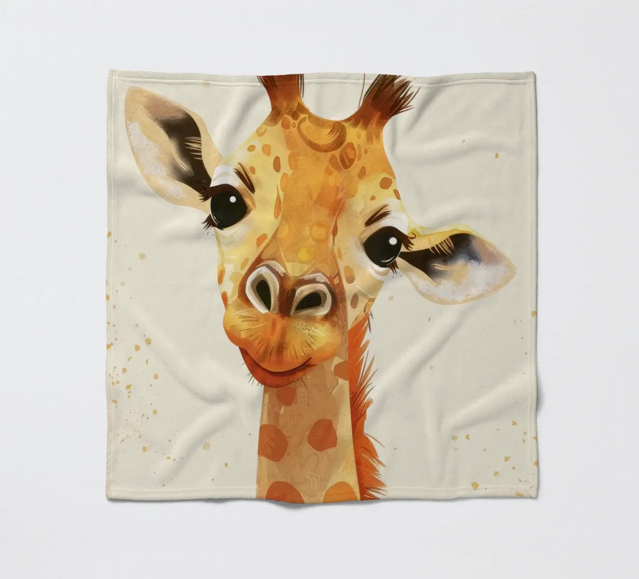 Portrait of a smiling giraffe with large eyes fleece blanket by DesignDoodle