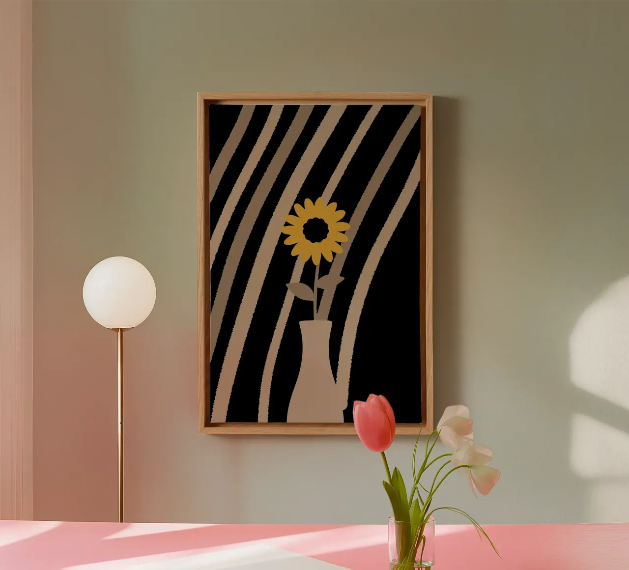 Sunflower Black Background canvas with Floater frame by TRENDY POSTER SHOP
