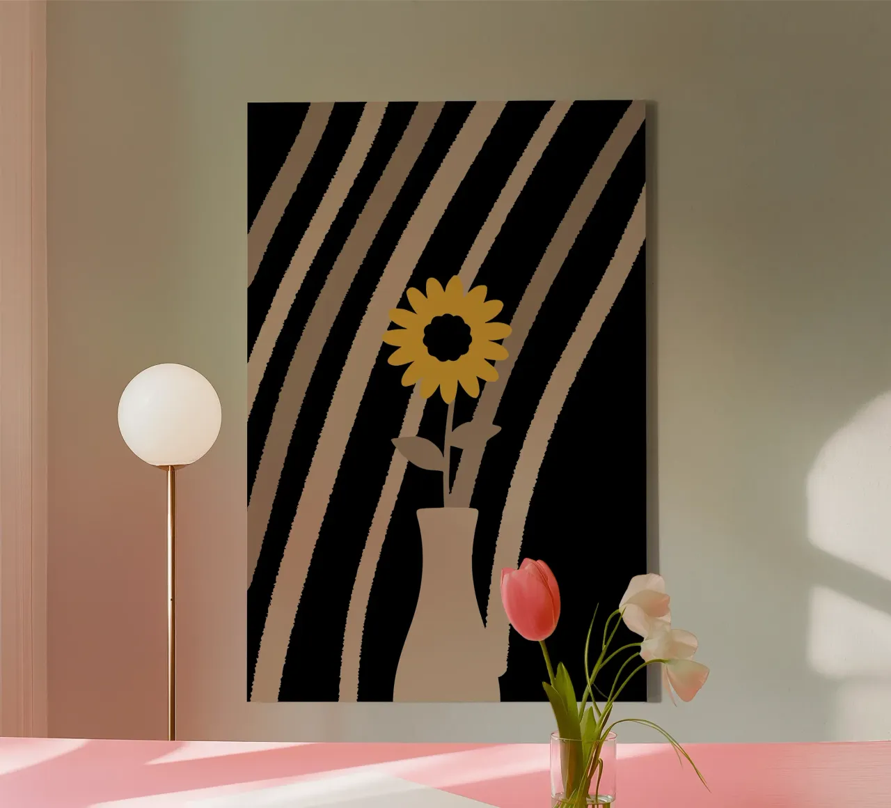 Sunflower Black Background canvas with Floater frame by TRENDY POSTER SHOP