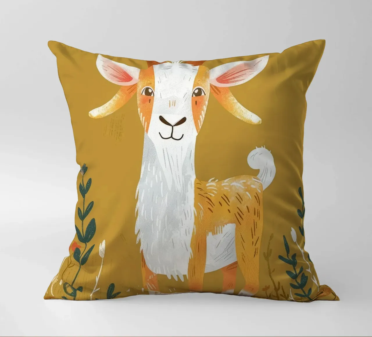 Cabra en medio de la hierba alta en un decorado terroso cojín de DesignDoodle