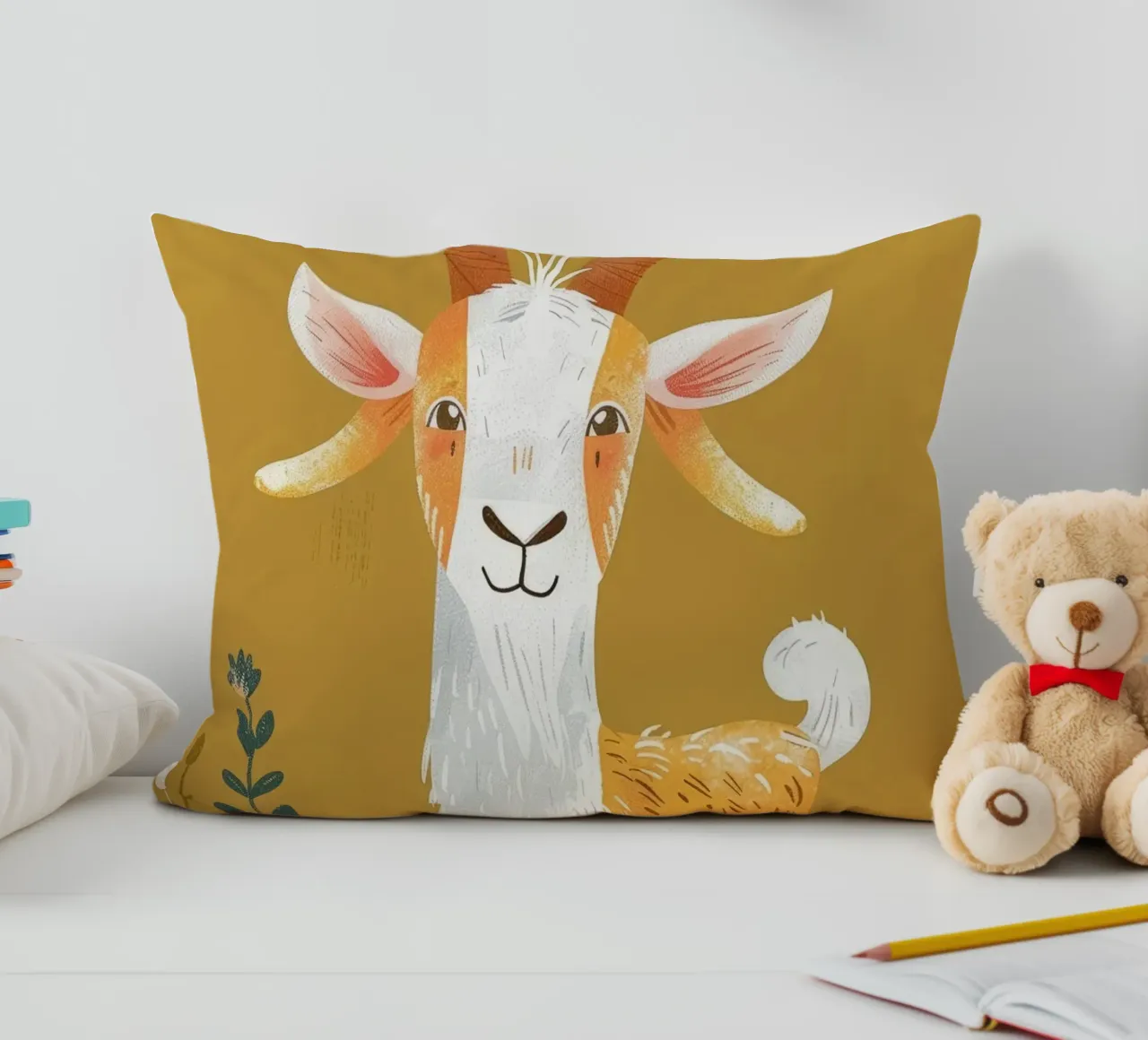 Cabra en medio de la hierba alta en un decorado terroso cojín de DesignDoodle
