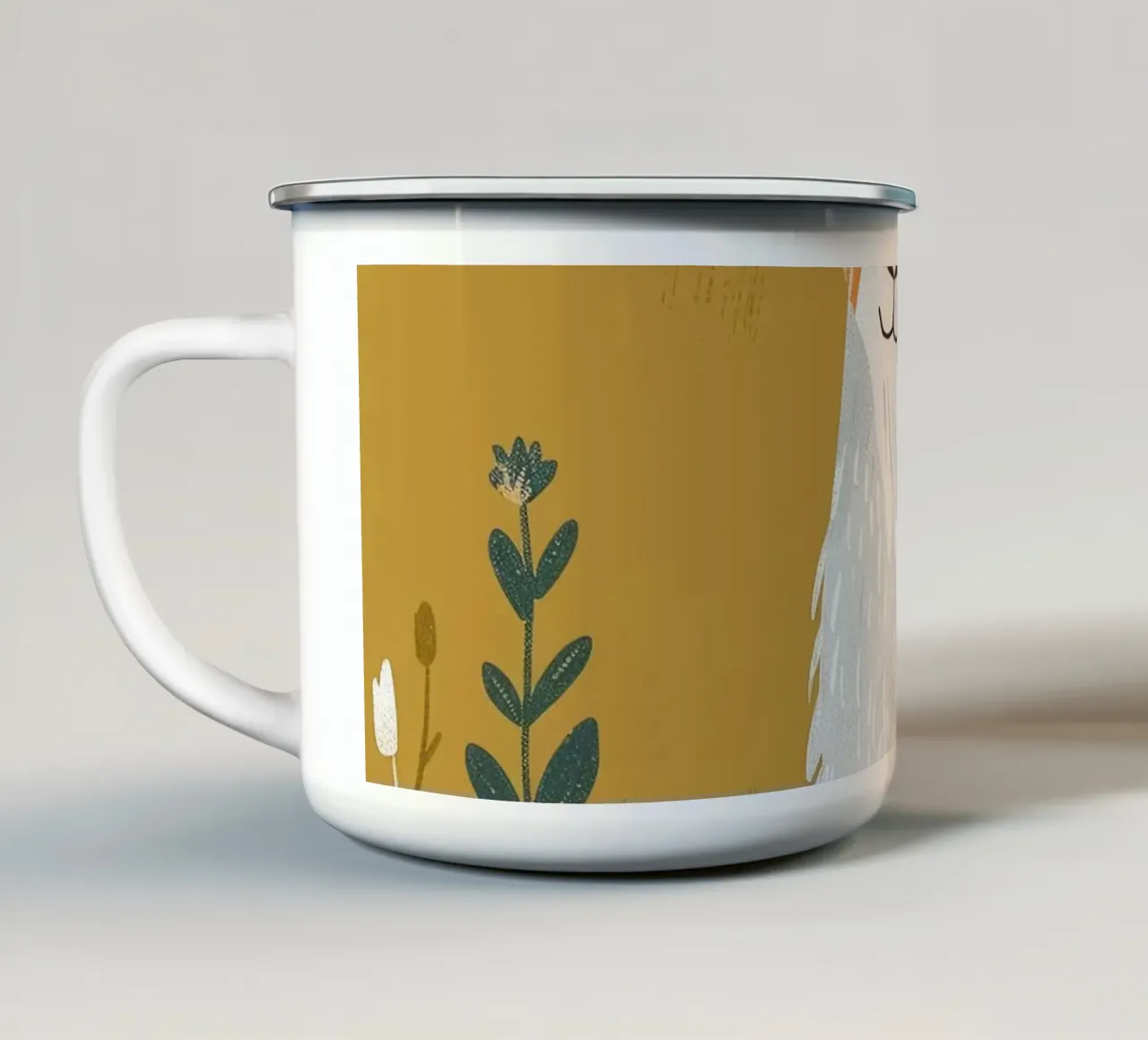 La capra si trova in mezzo all'erba alta in un ambiente decorativo di terra. tazza in smalto da DesignDoodle