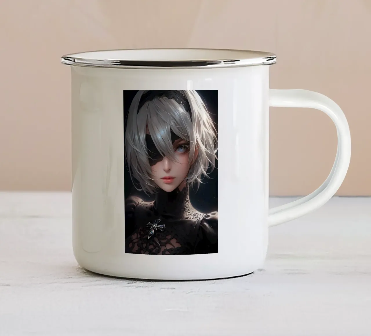 2B Nier Automata tazza in smalto da Fleur de Lys