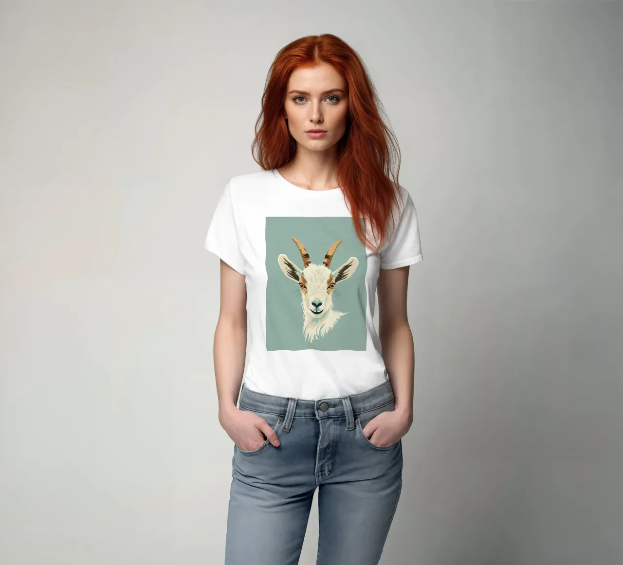 Testa di capra con caratteristiche distinte, sfondo muto t-shirt da DesignDoodle