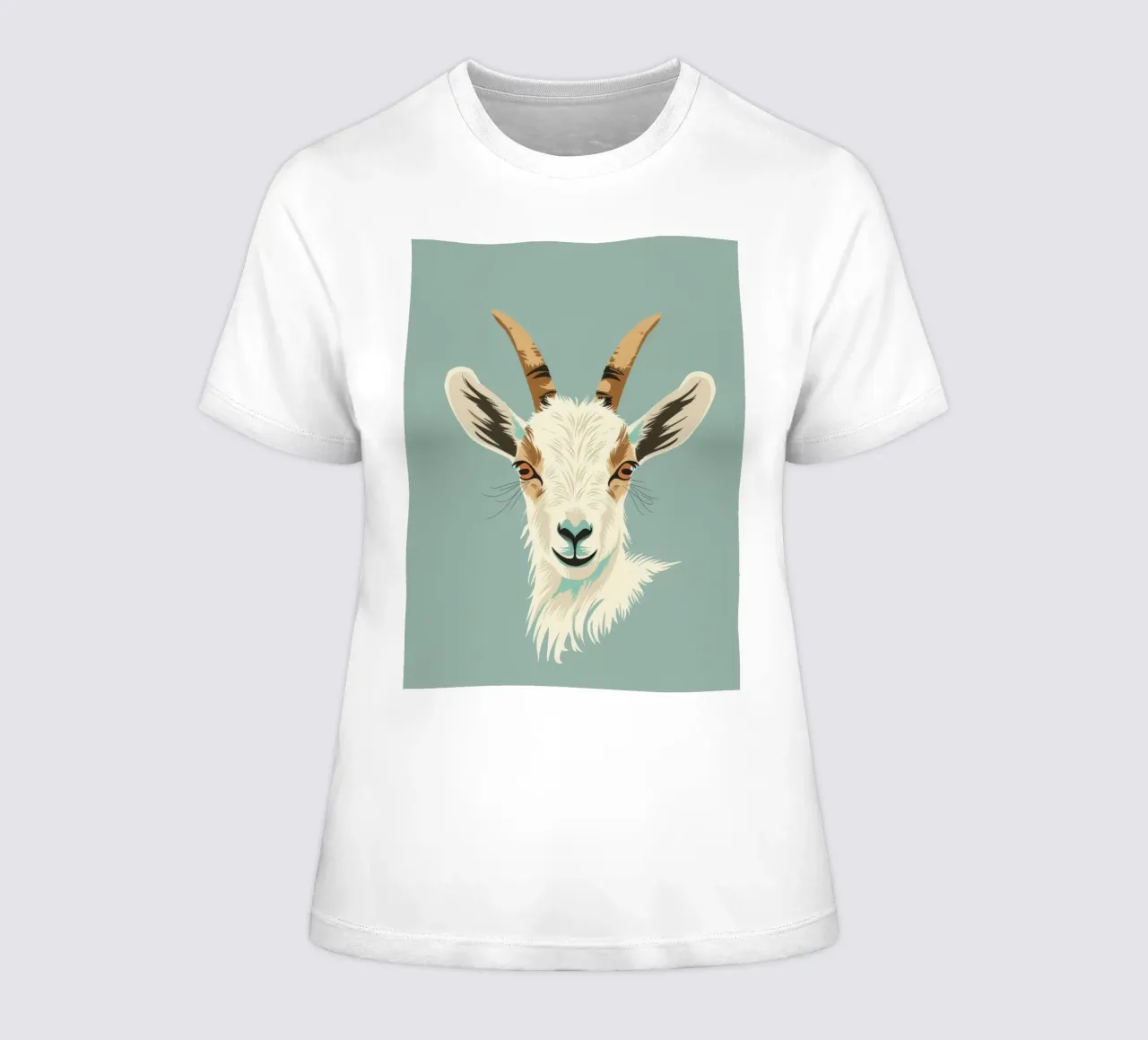 goat's head showcasing distinct features, muted background women's fitted t-shirt by DesignDoodle
