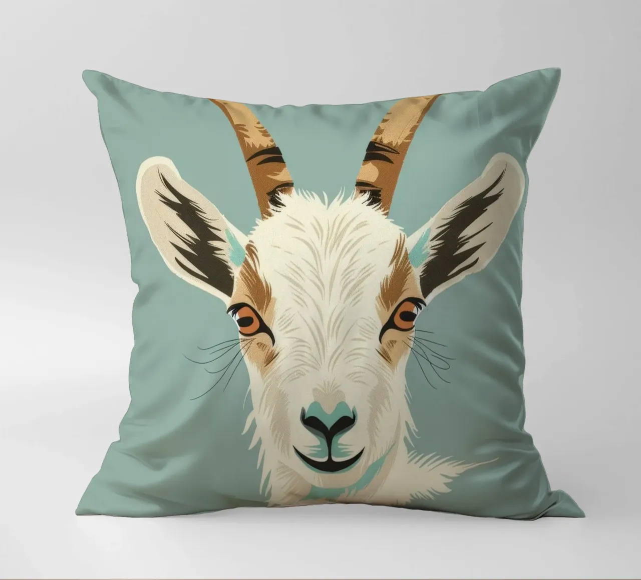 goat's head showcasing distinct features, muted background decorative cushion by DesignDoodle
