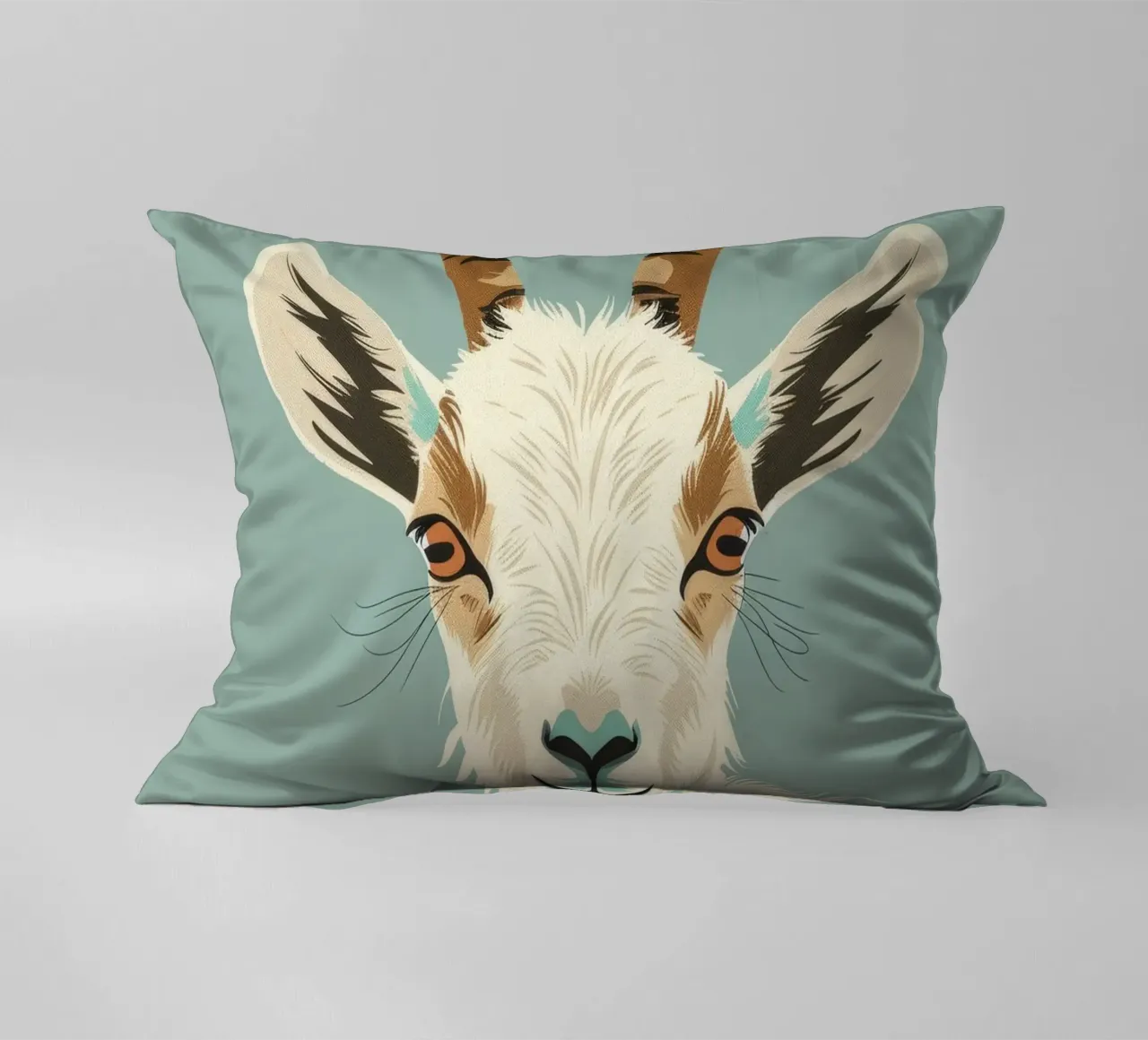 goat's head showcasing distinct features, muted background decorative cushion by DesignDoodle