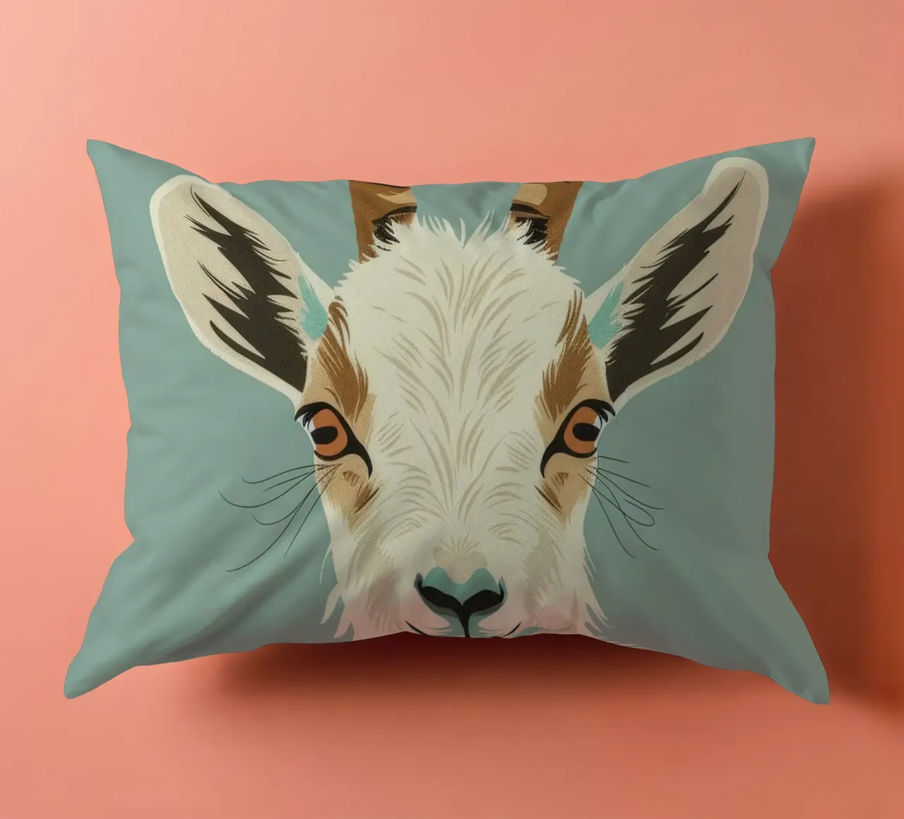 goat's head showcasing distinct features, muted background decorative cushion by DesignDoodle