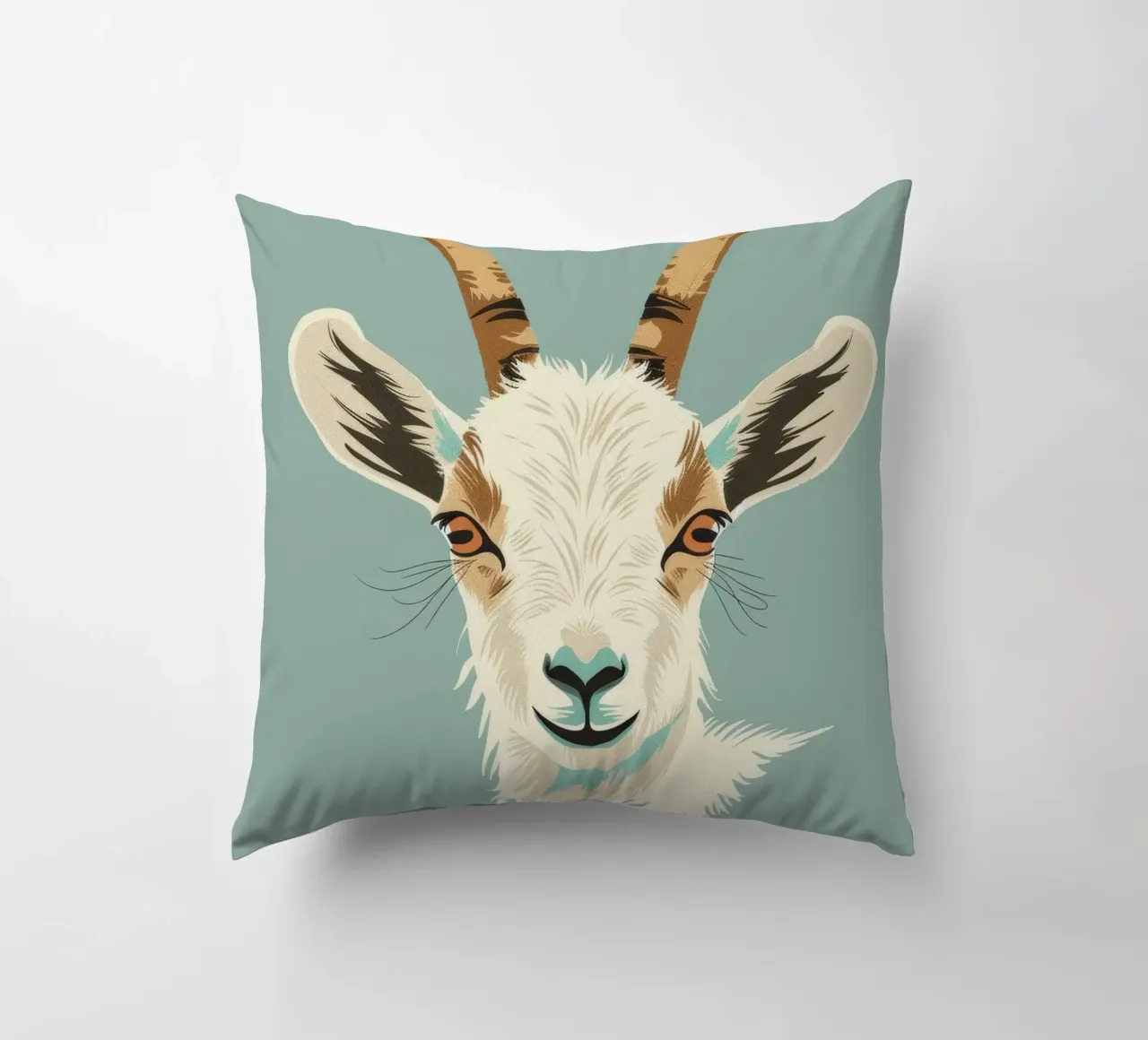 goat's head showcasing distinct features, muted background decorative cushion by DesignDoodle