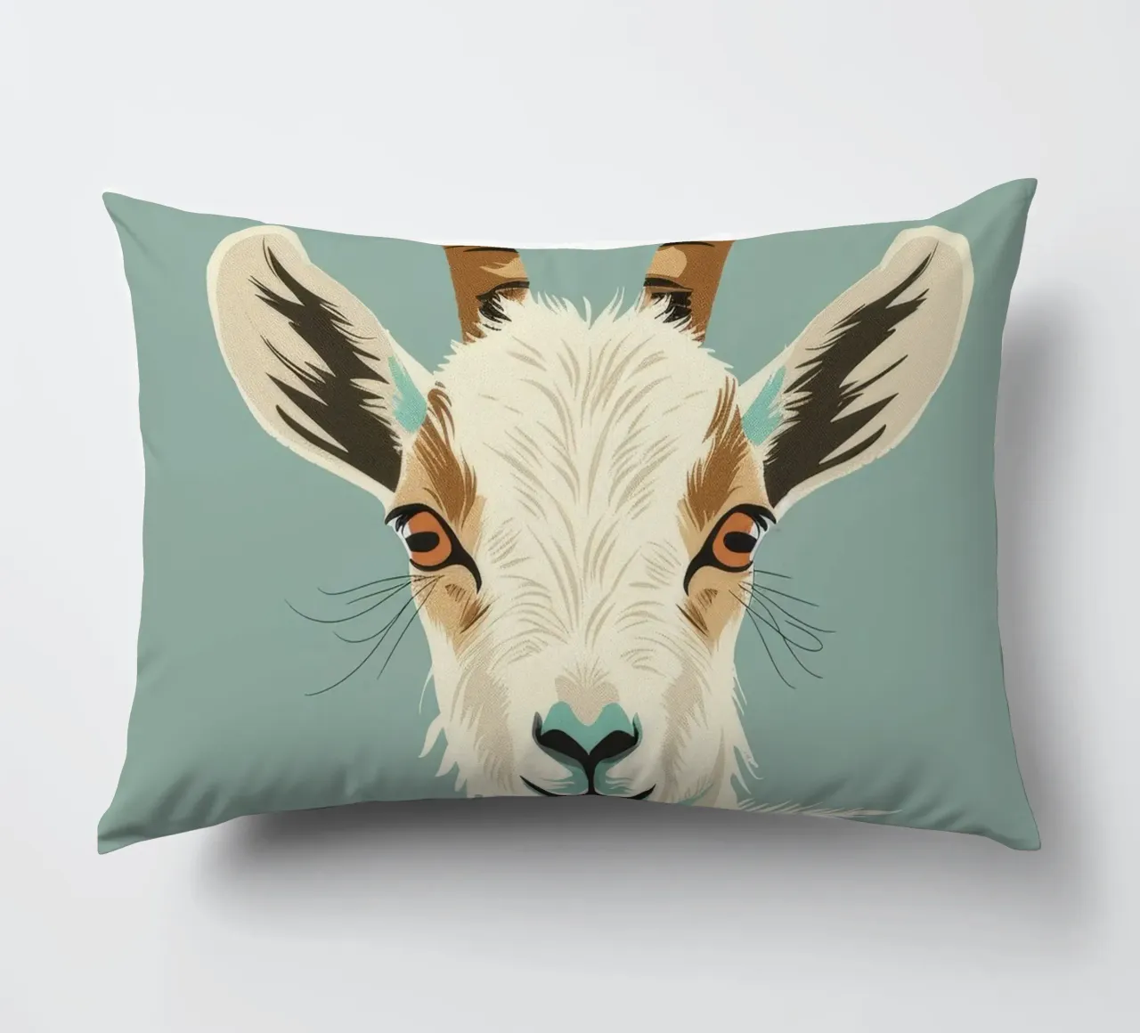 goat's head showcasing distinct features, muted background decorative cushion by DesignDoodle