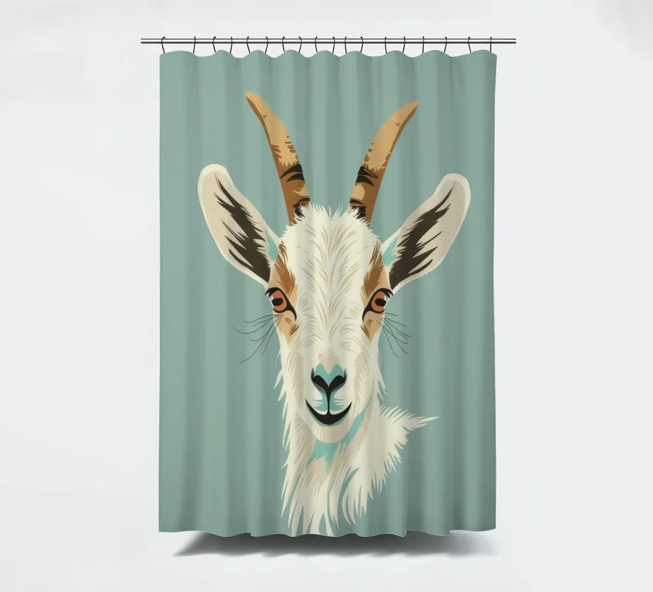 goat's head showcasing distinct features, muted background shower curtain by DesignDoodle