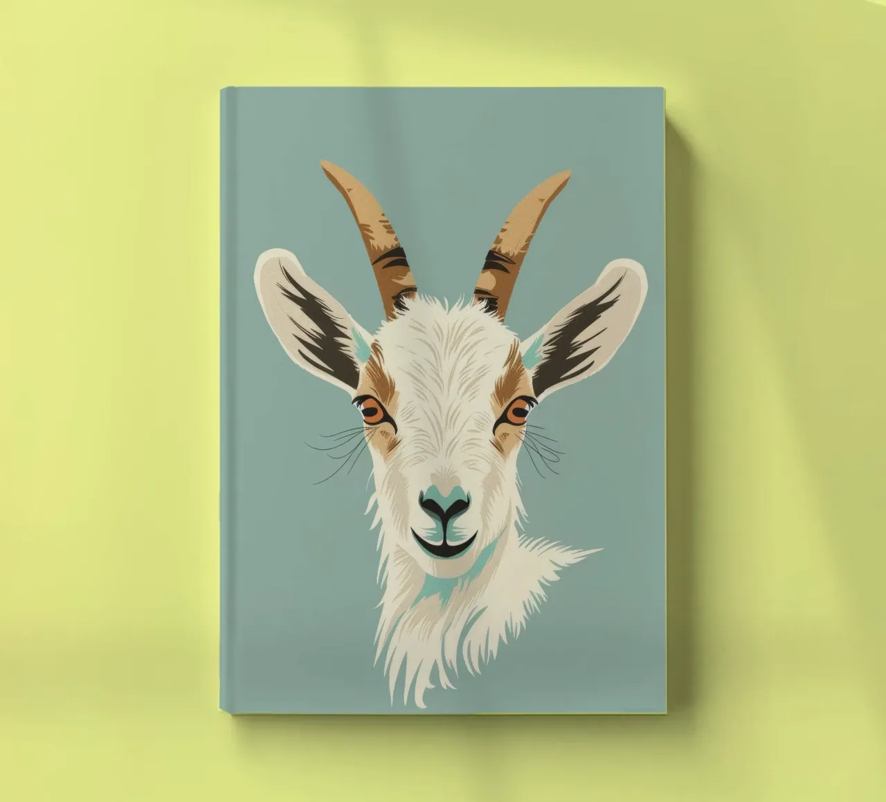 goat's head showcasing distinct features, muted background notebook by DesignDoodle