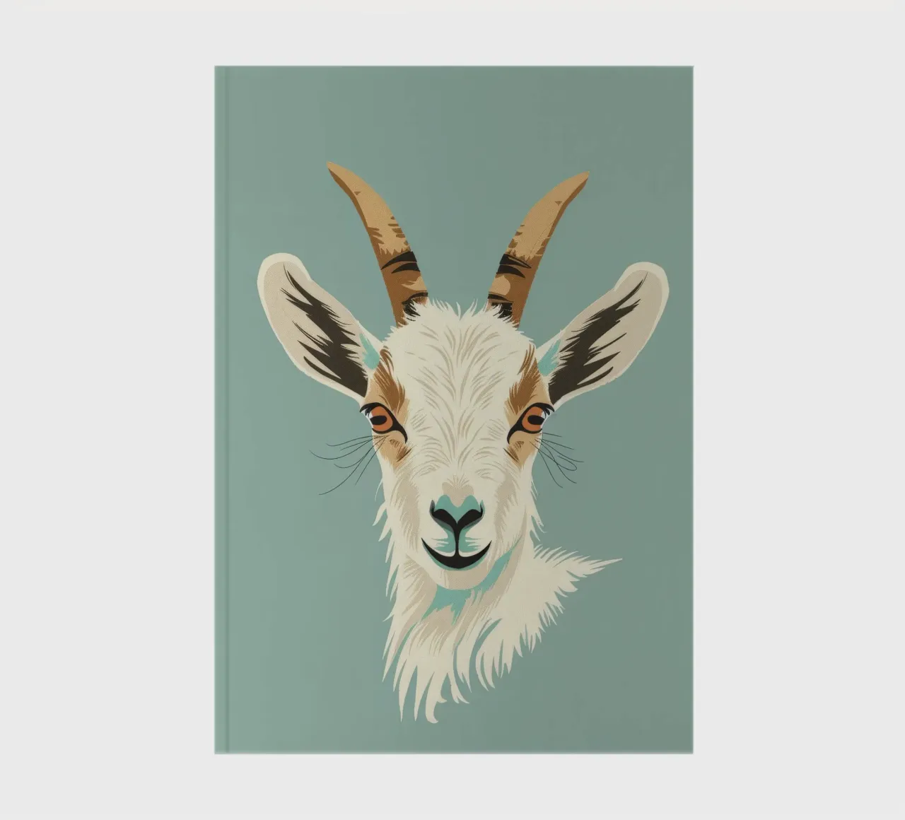 goat's head showcasing distinct features, muted background notebook by DesignDoodle