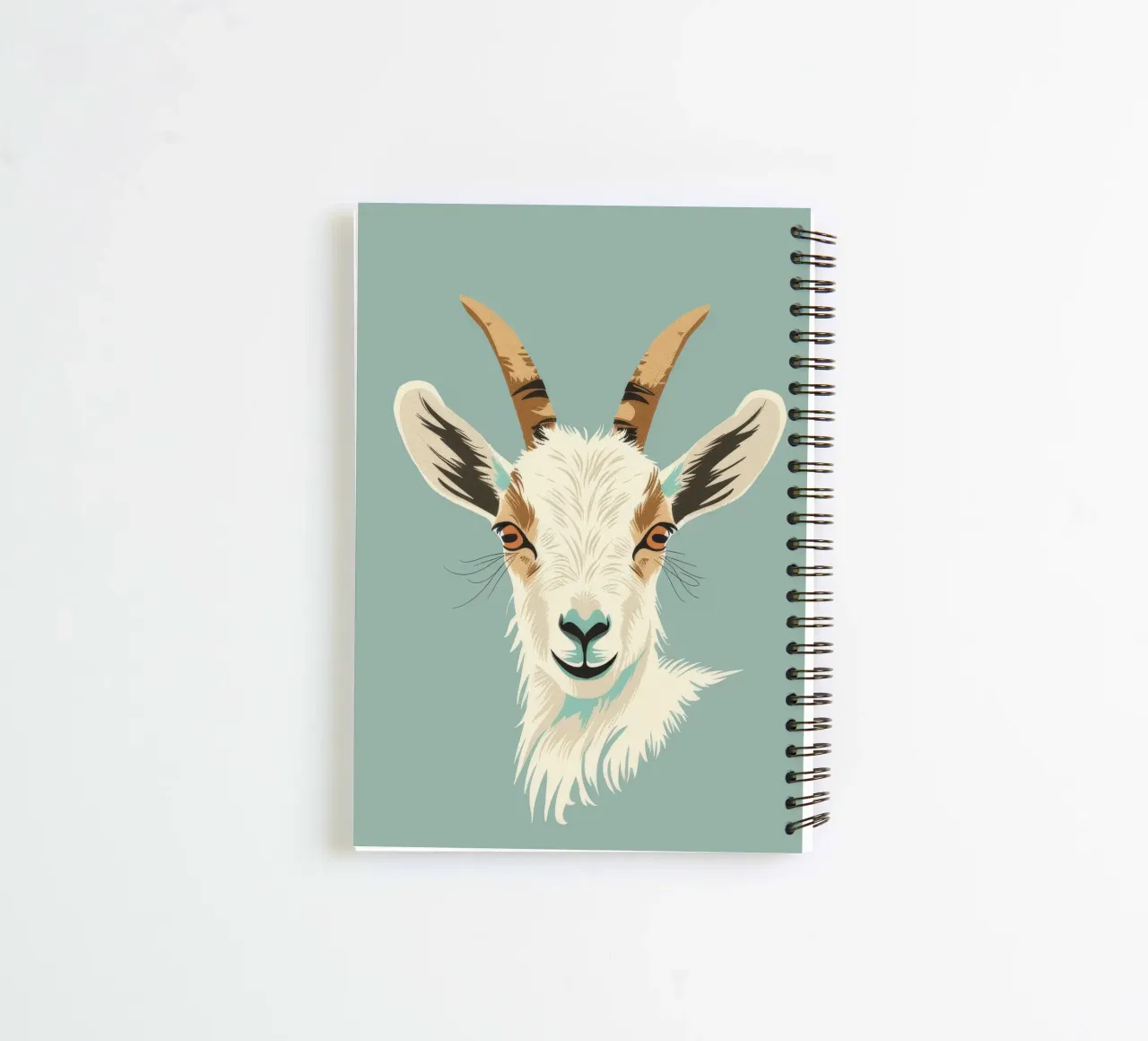 goat's head showcasing distinct features, muted background spiral notebook by DesignDoodle