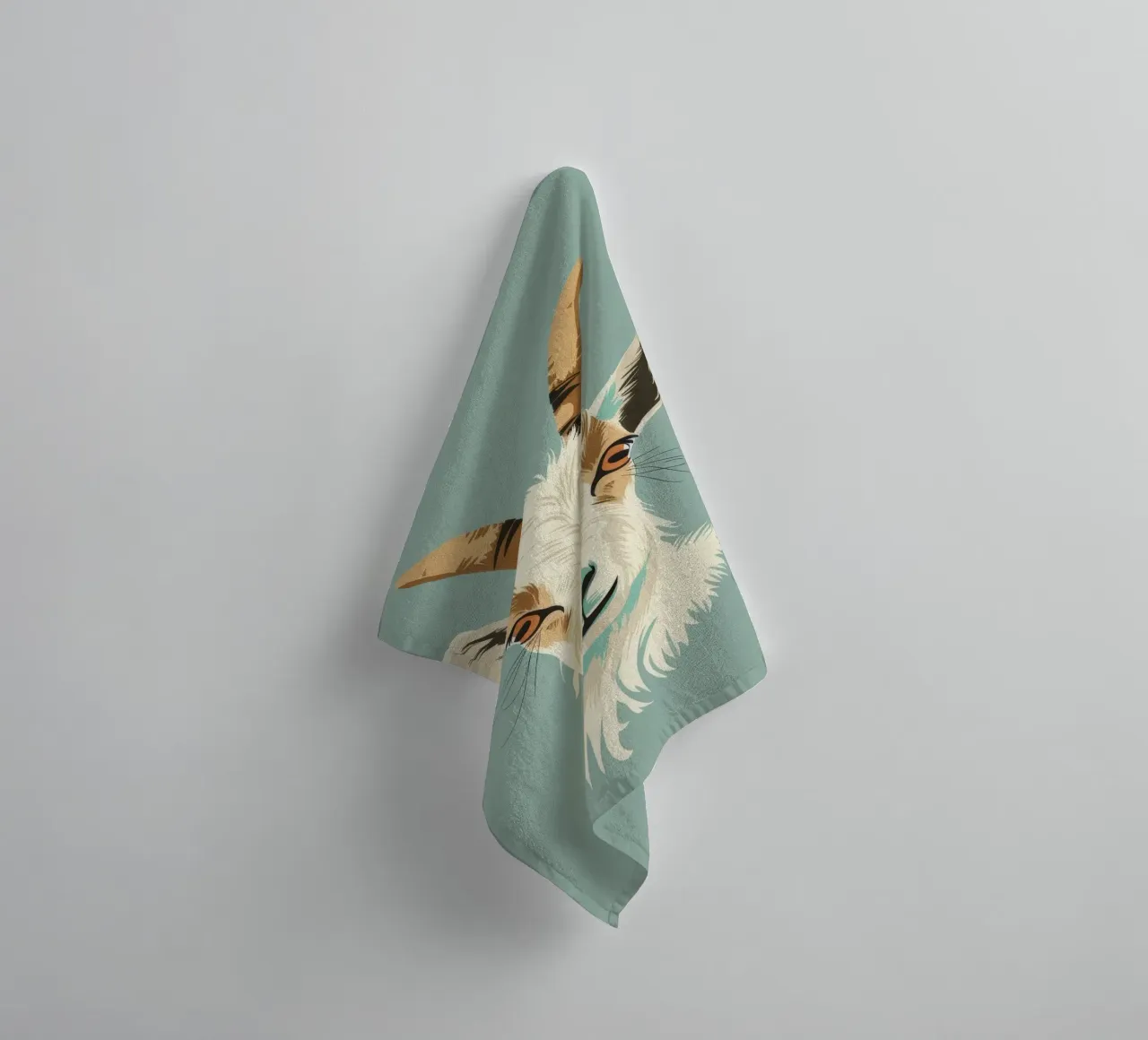 goat's head showcasing distinct features, muted background towel by DesignDoodle