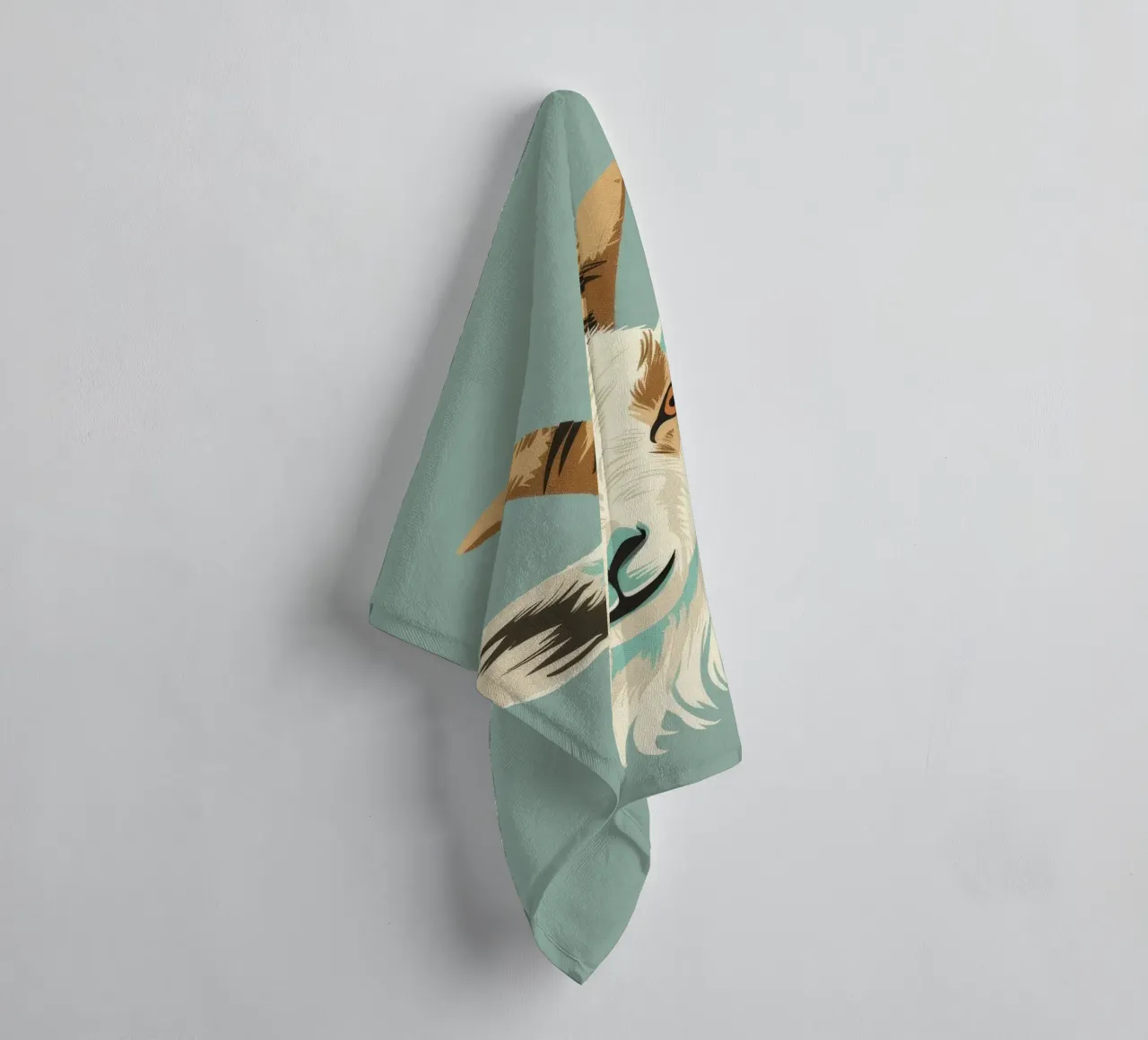 goat's head showcasing distinct features, muted background towel by DesignDoodle